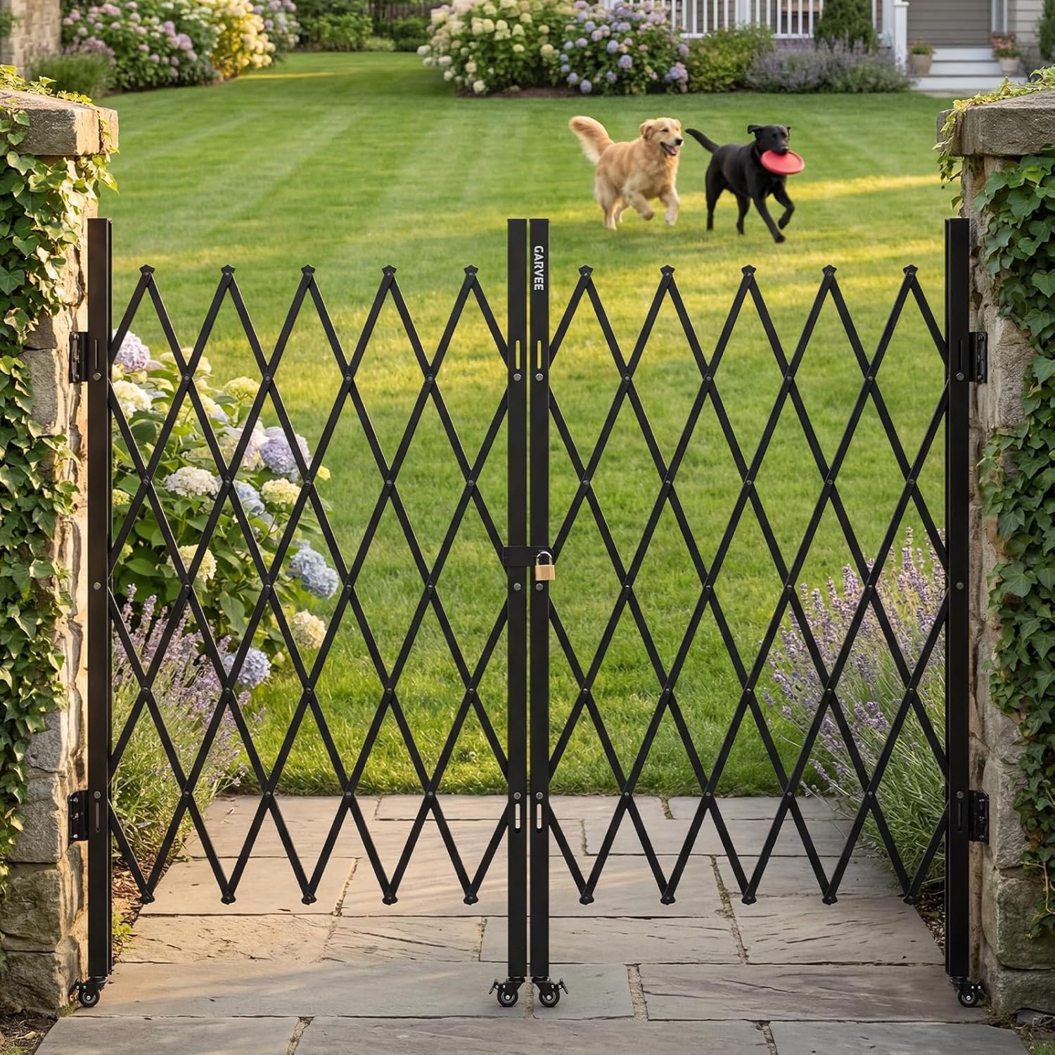 image:image7FT Metal Expandable Mobile BarricadeIndustrial Folding Security Gate Driveway Gate Retractable Retractable Gate OutdoorFolding Safety Barricade with CastersBlack