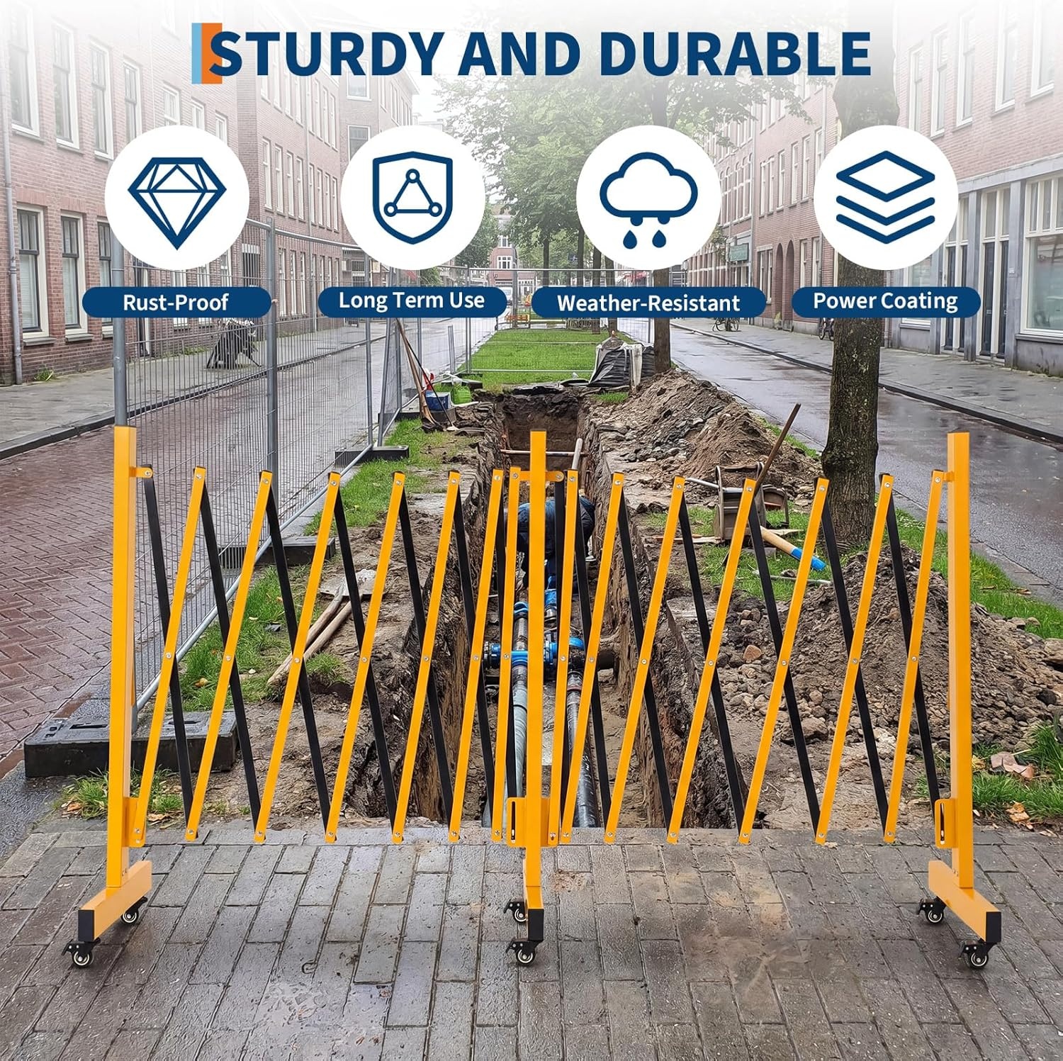 image:image7FT Metal Expandable Mobile BarricadeIndustrial Folding Security Gate Driveway Gate Retractable Retractable Gate OutdoorFolding Safety Barricade with CastersYellow