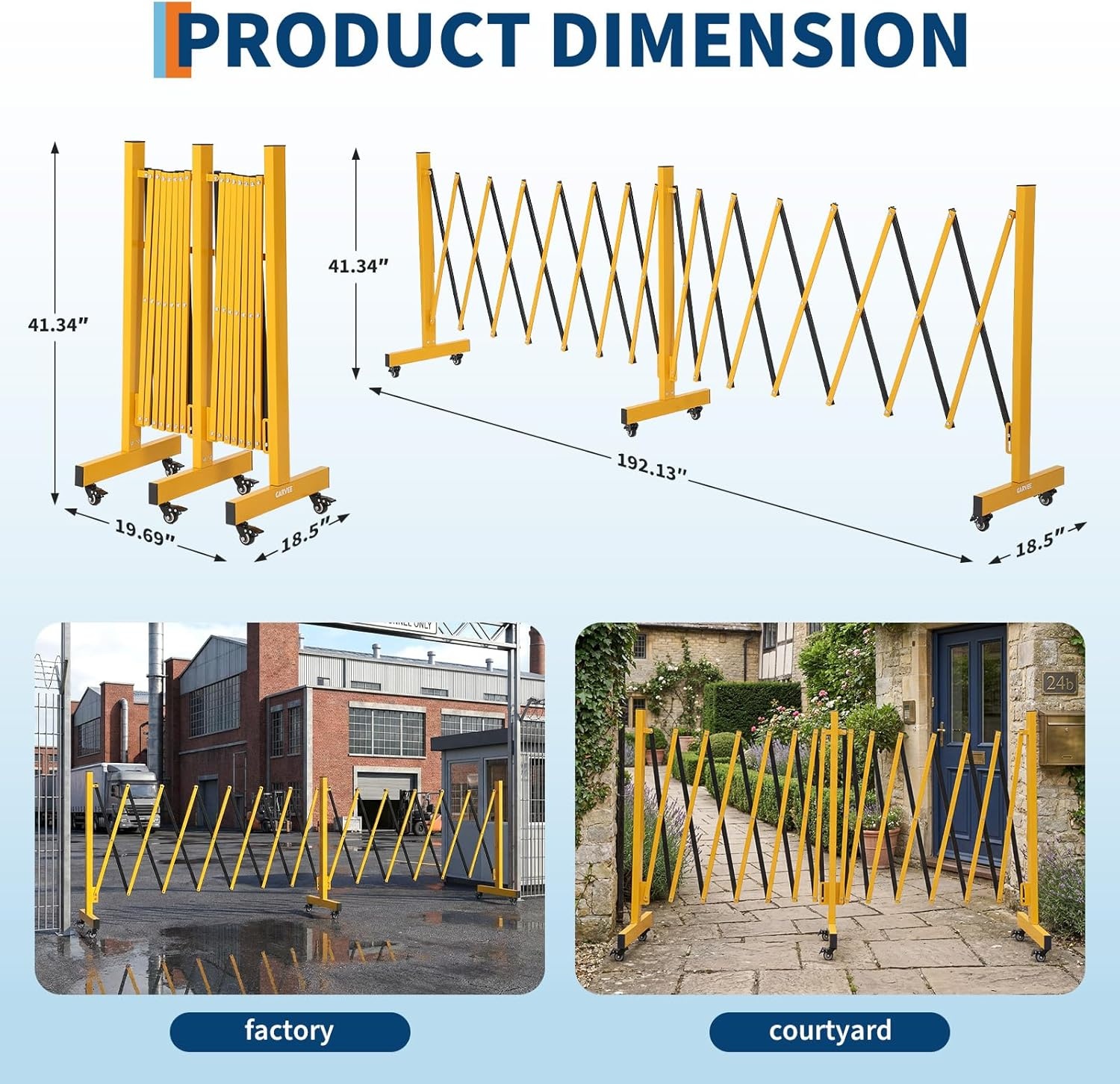 image:image7FT Metal Expandable Mobile BarricadeIndustrial Folding Security Gate Driveway Gate Retractable Retractable Gate OutdoorFolding Safety Barricade with CastersYellow