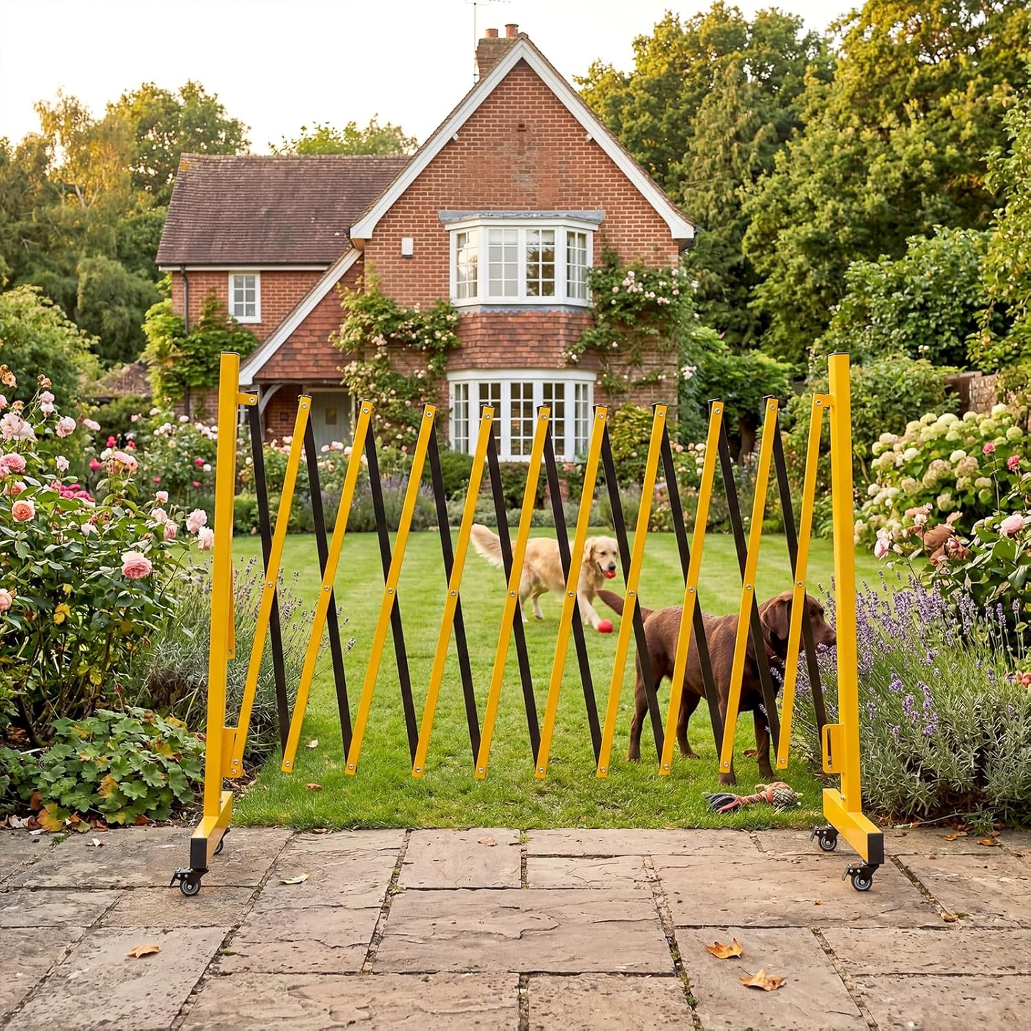 image:image7FT Metal Expandable Mobile BarricadeIndustrial Folding Security Gate Driveway Gate Retractable Retractable Gate OutdoorFolding Safety Barricade with CastersYellow