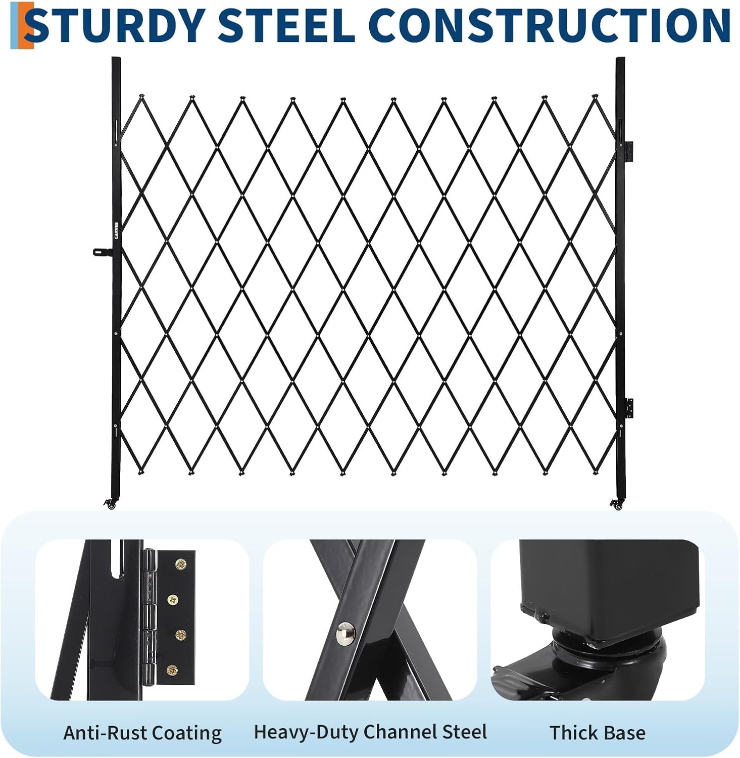 image:image7FT Metal Expandable Mobile BarricadeIndustrial Folding Security Gate Driveway Gate Retractable Retractable Gate OutdoorFolding Safety Barricade with CastersBlack