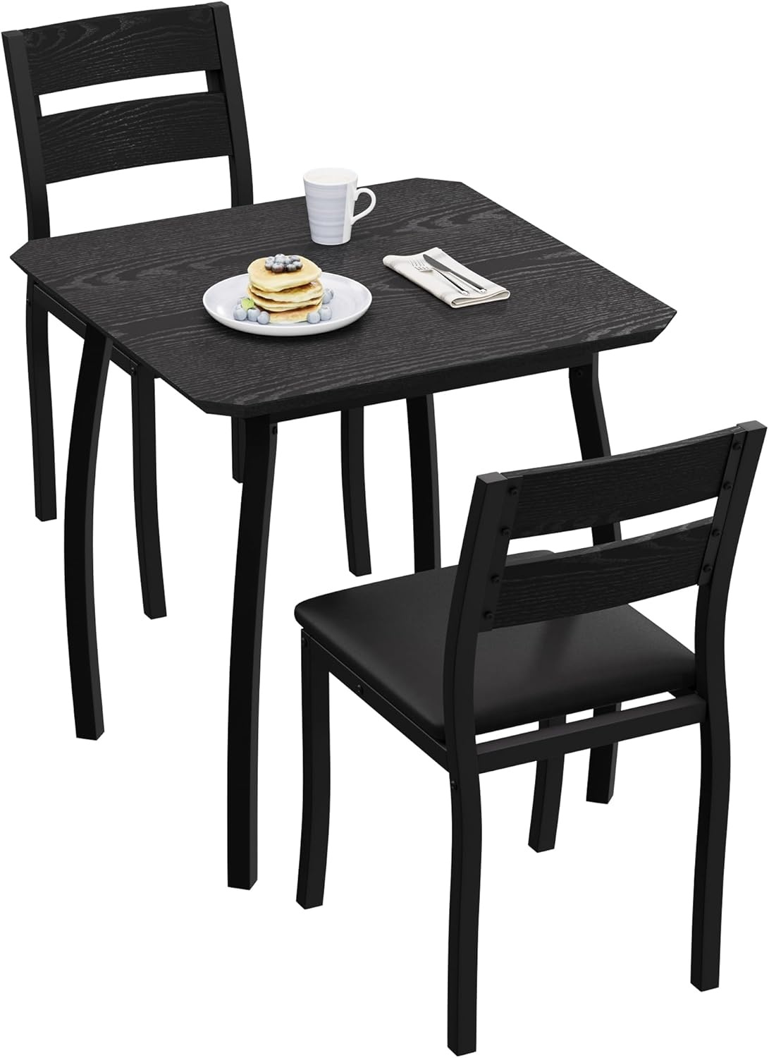image:imageGarvee 5 Piece Dining Table Set Wooden Kitchen Table Set with 4 PU Upholstered Chair Industrial Metal Frame Dinette Set for Dining Room Home Dinner Party Apartment Studio Black GraySoft Seat Black Tube Black