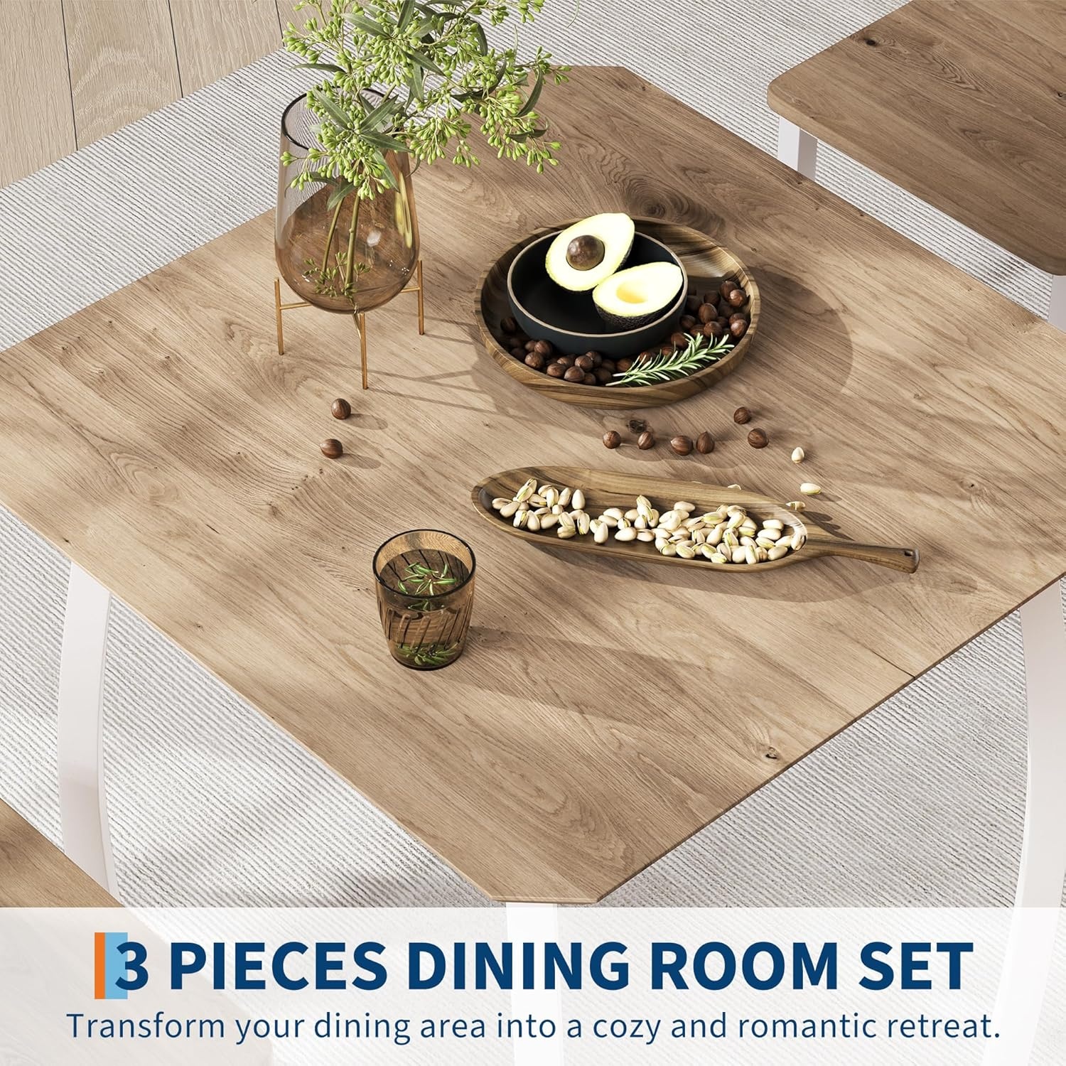 image:imageGarvee 5 Piece Dining Table Set Wooden Kitchen Table Set with 4 PU Upholstered Chair Industrial Metal Frame Dinette Set for Dining Room Home Dinner Party Apartment Studio Black GrayWood Seat White Tube Wood Grain
