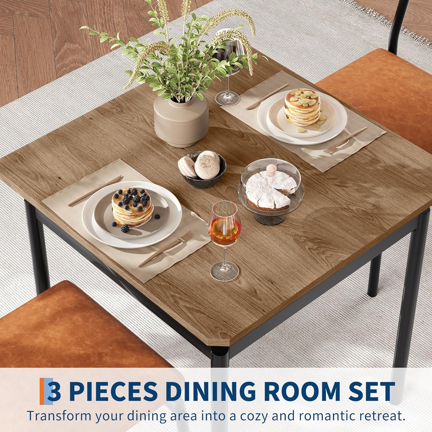image:imageGarvee 5 Piece Dining Table Set Wooden Kitchen Table Set with 4 PU Upholstered Chair Industrial Metal Frame Dinette Set for Dining Room Home Dinner Party Apartment Studio Black GrayBrown