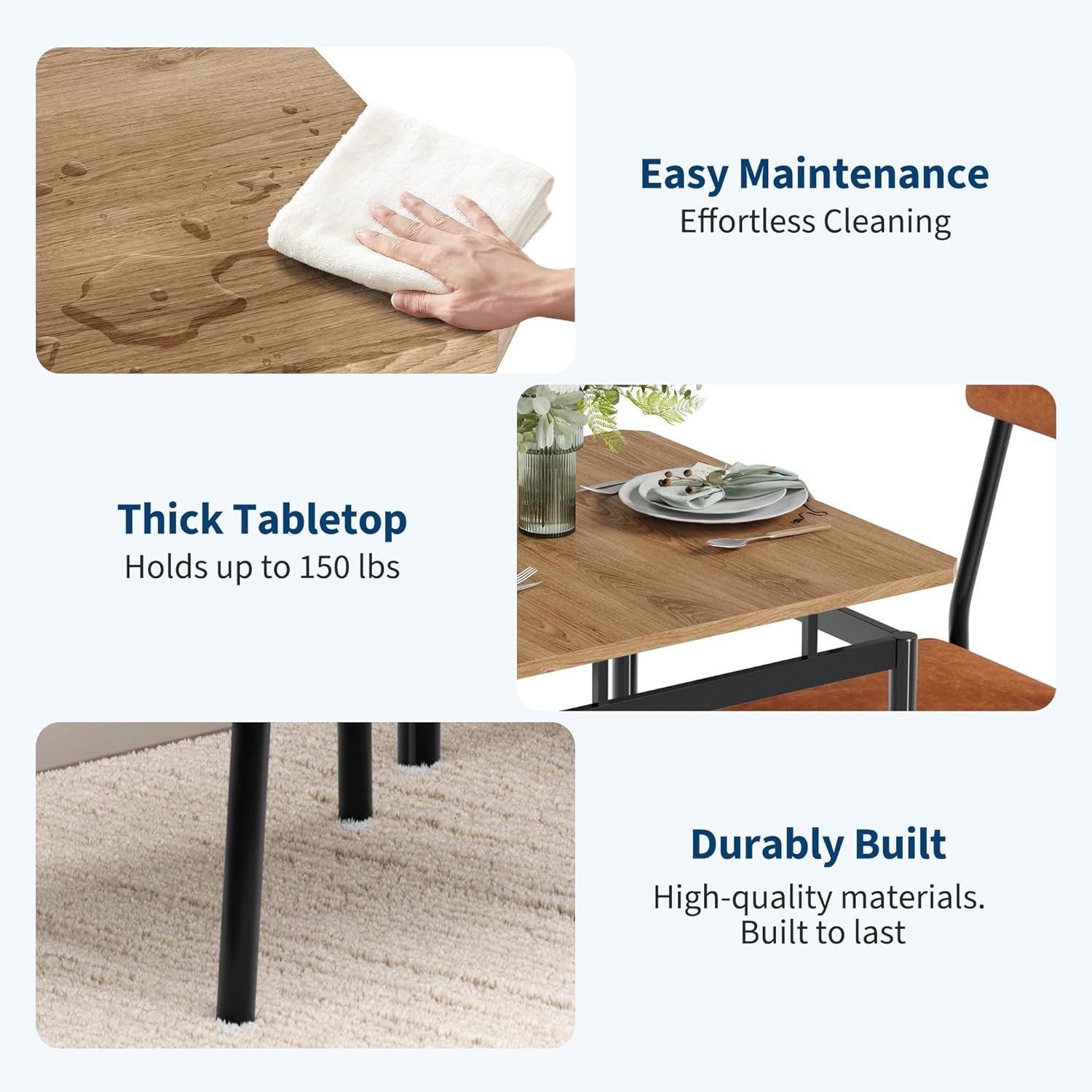 image:imageGarvee 5 Piece Dining Table Set Wooden Kitchen Table Set with 4 PU Upholstered Chair Industrial Metal Frame Dinette Set for Dining Room Home Dinner Party Apartment Studio Black GrayBrown