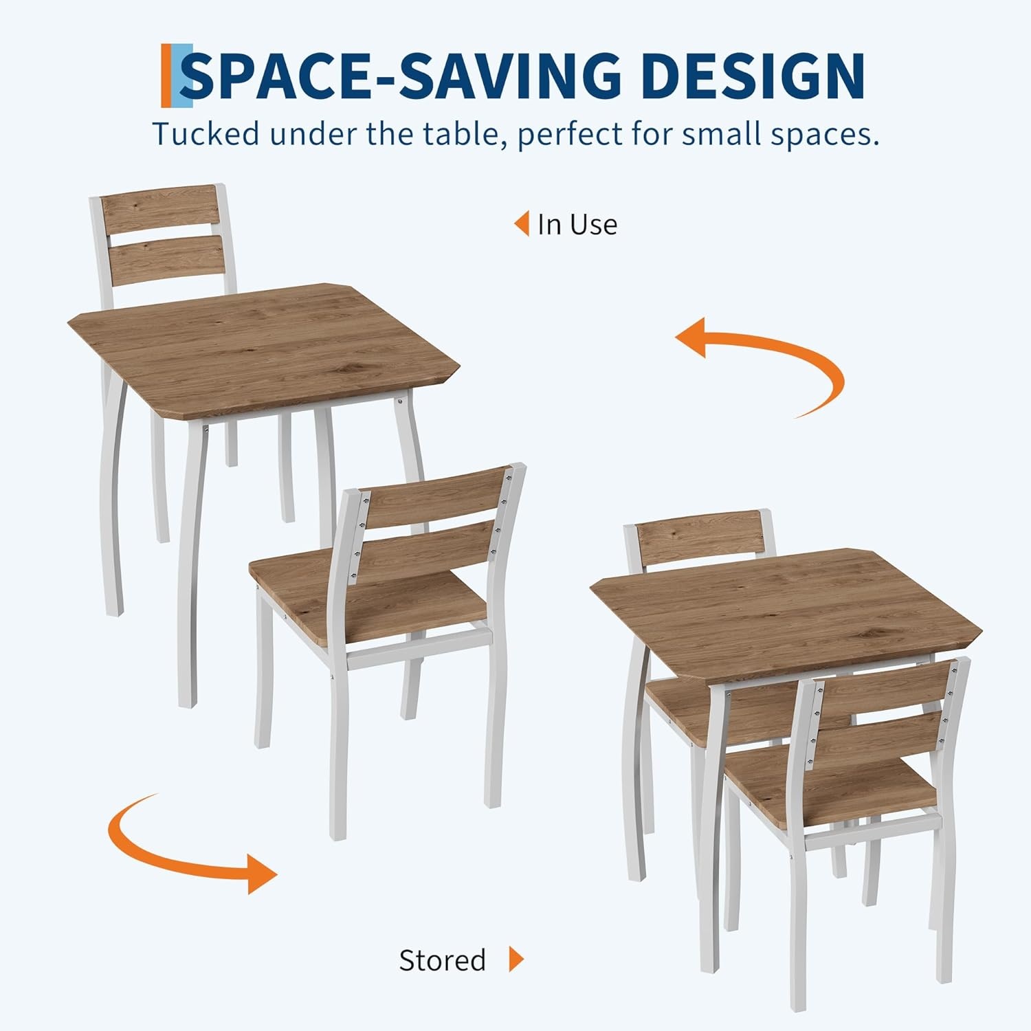 image:imageGarvee 5 Piece Dining Table Set Wooden Kitchen Table Set with 4 PU Upholstered Chair Industrial Metal Frame Dinette Set for Dining Room Home Dinner Party Apartment Studio Black GrayWood Seat White Tube Wood Grain