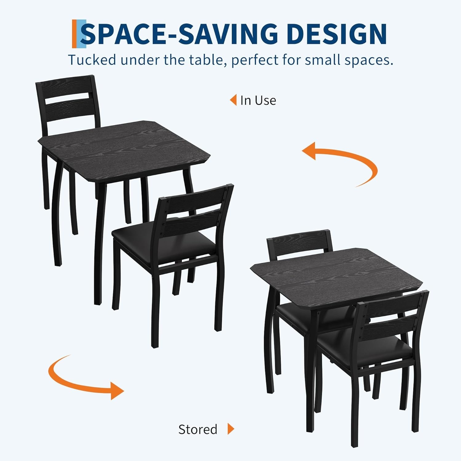 image:imageGarvee 5 Piece Dining Table Set Wooden Kitchen Table Set with 4 PU Upholstered Chair Industrial Metal Frame Dinette Set for Dining Room Home Dinner Party Apartment Studio Black GraySoft Seat Black Tube Black