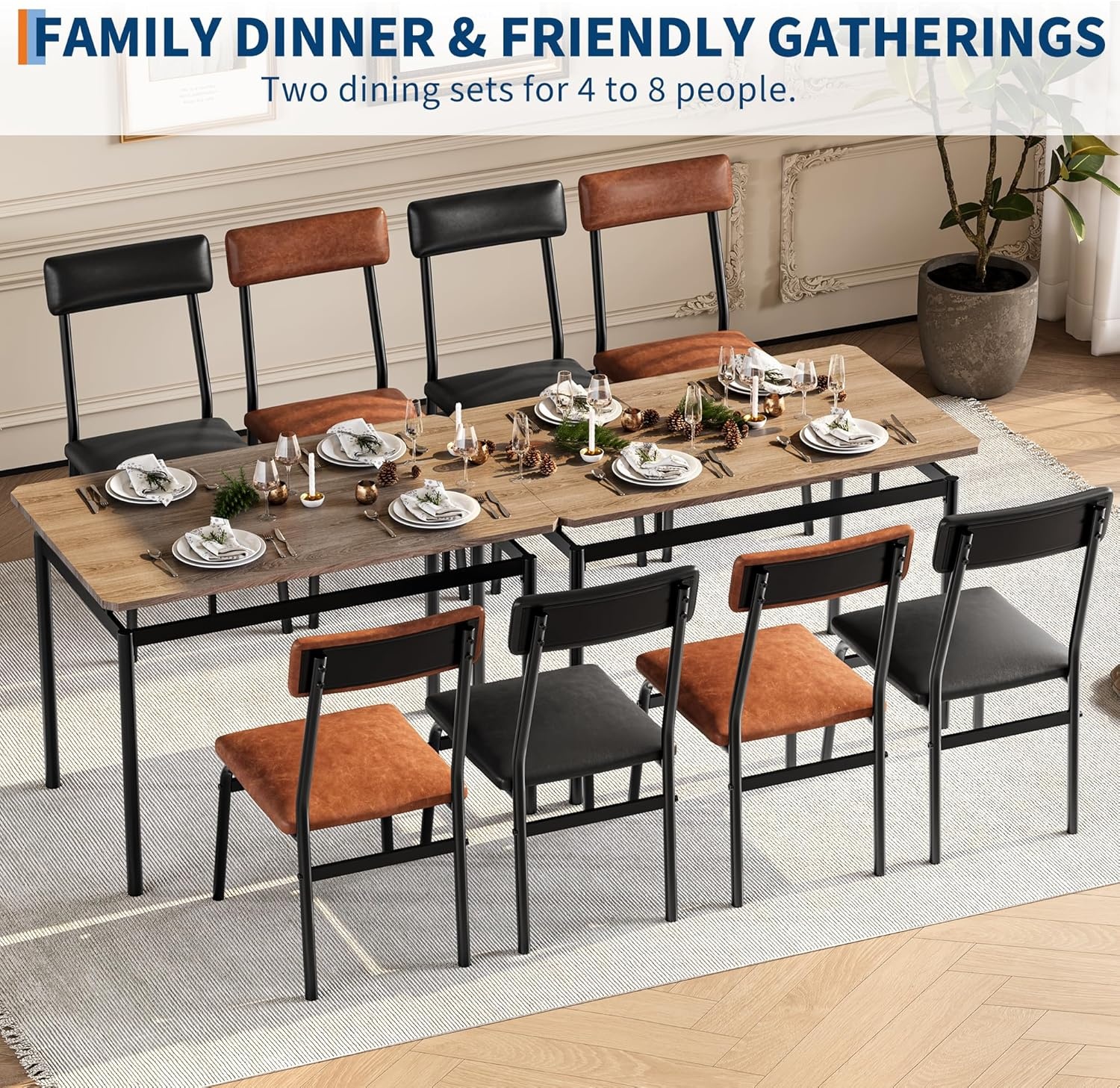 image:imageGarvee 5 Piece Dining Table Set Wooden Kitchen Table Set with 4 PU Upholstered Chair Industrial Metal Frame Dinette Set for Dining Room Home Dinner Party Apartment Studio Black Gray2 Brown Chairs2 Black Chairstable