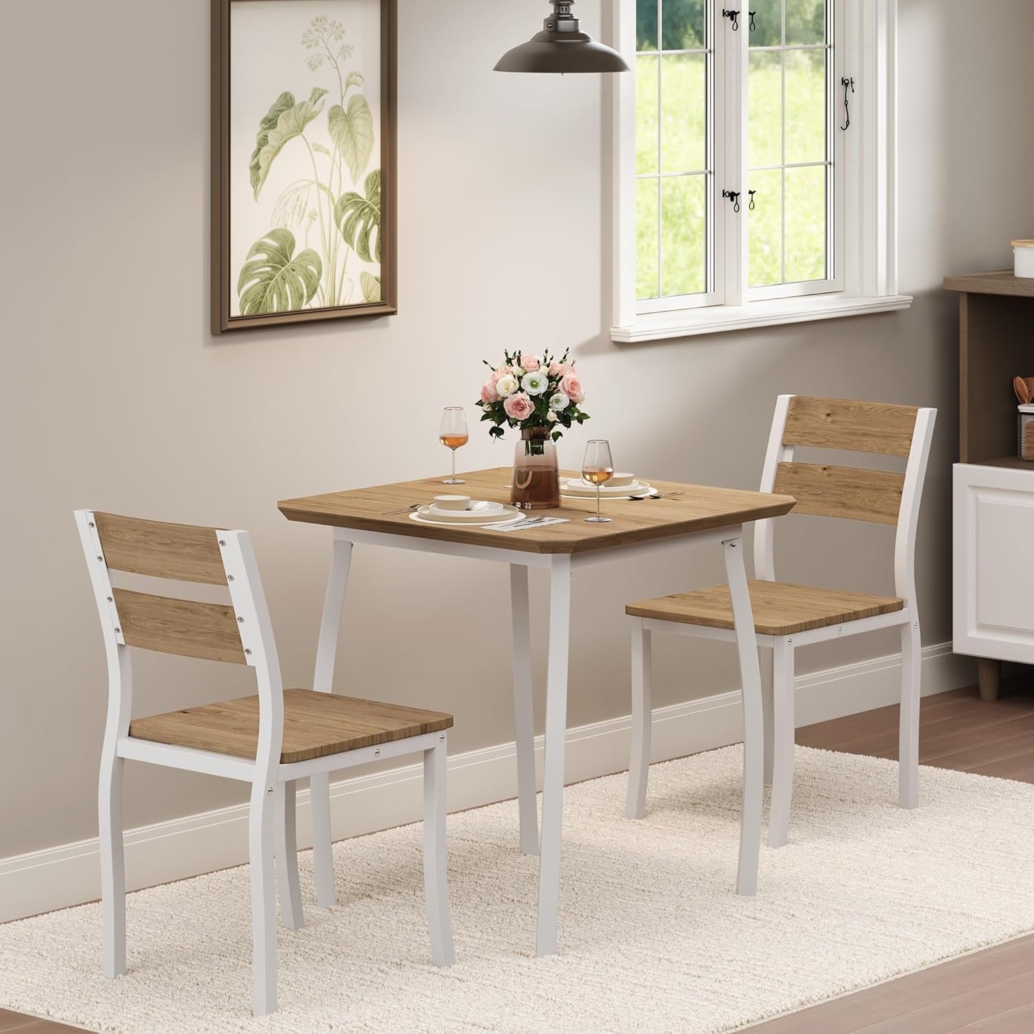 image:imageGarvee 5 Piece Dining Table Set Wooden Kitchen Table Set with 4 PU Upholstered Chair Industrial Metal Frame Dinette Set for Dining Room Home Dinner Party Apartment Studio Black GrayWood Seat White Tube Wood Grain