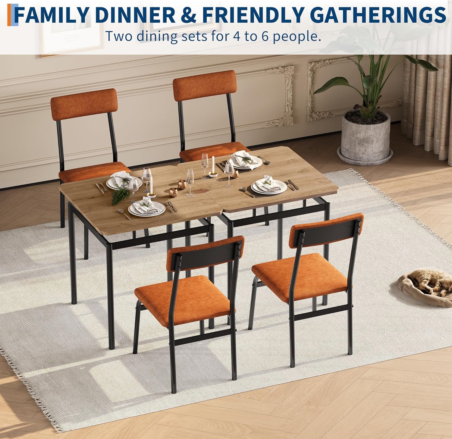 image:imageGarvee 5 Piece Dining Table Set Wooden Kitchen Table Set with 4 PU Upholstered Chair Industrial Metal Frame Dinette Set for Dining Room Home Dinner Party Apartment Studio Black GrayBrown