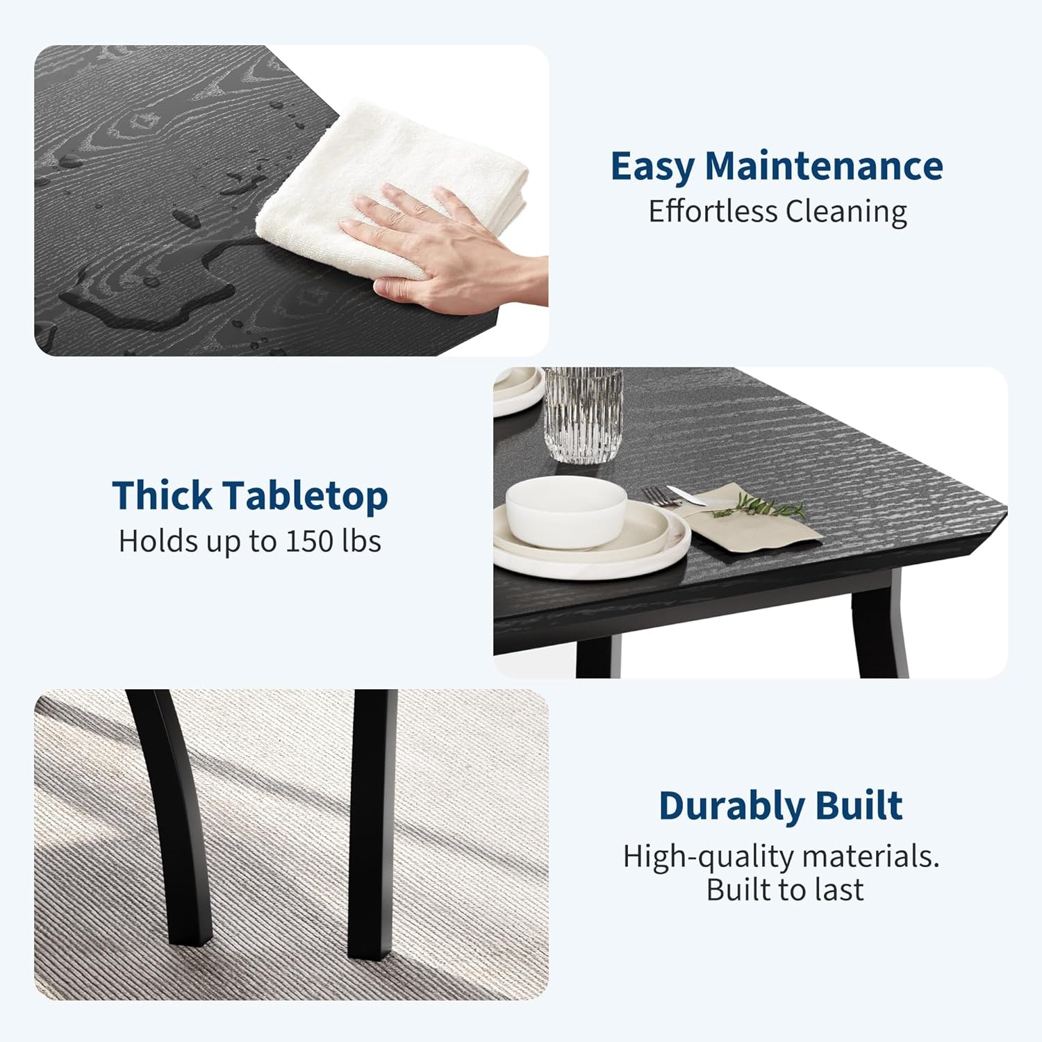 image:imageGarvee 5 Piece Dining Table Set Wooden Kitchen Table Set with 4 PU Upholstered Chair Industrial Metal Frame Dinette Set for Dining Room Home Dinner Party Apartment Studio Black GraySoft Seat Black Tube Black