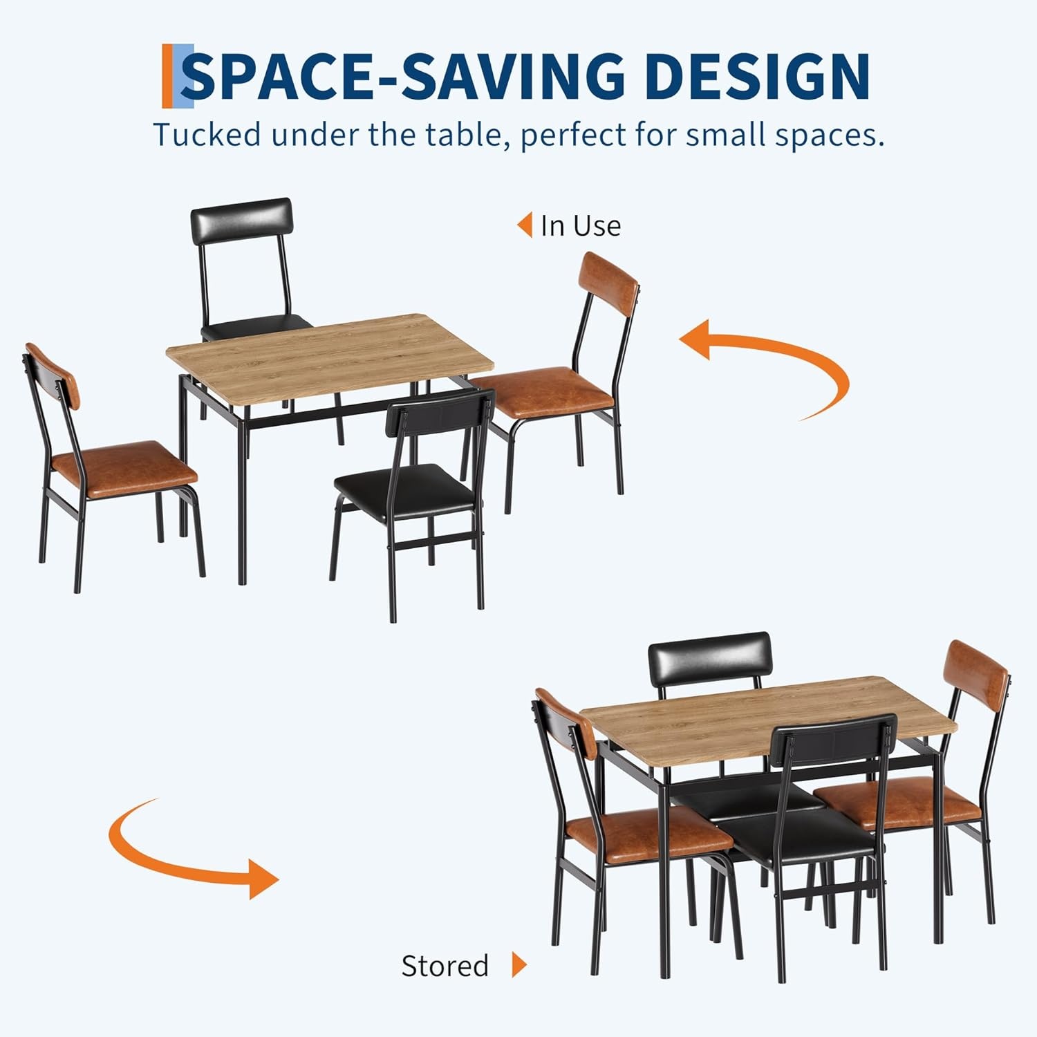 image:imageGarvee 5 Piece Dining Table Set Wooden Kitchen Table Set with 4 PU Upholstered Chair Industrial Metal Frame Dinette Set for Dining Room Home Dinner Party Apartment Studio Black Gray2 Brown Chairs2 Black Chairstable