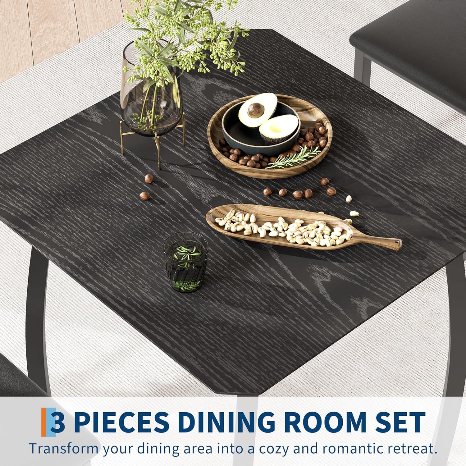 image:imageGarvee 5 Piece Dining Table Set Wooden Kitchen Table Set with 4 PU Upholstered Chair Industrial Metal Frame Dinette Set for Dining Room Home Dinner Party Apartment Studio Black GraySoft Seat Black Tube Black