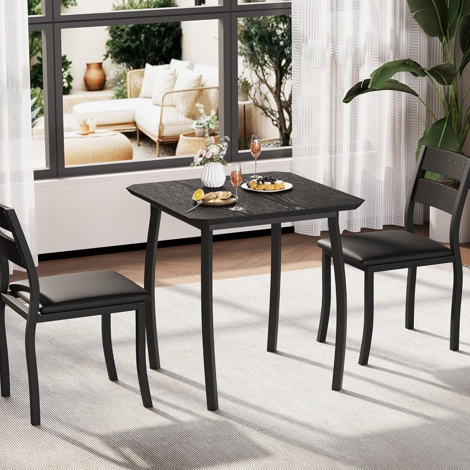 image:imageGarvee 5 Piece Dining Table Set Wooden Kitchen Table Set with 4 PU Upholstered Chair Industrial Metal Frame Dinette Set for Dining Room Home Dinner Party Apartment Studio Black GraySoft Seat Black Tube Black