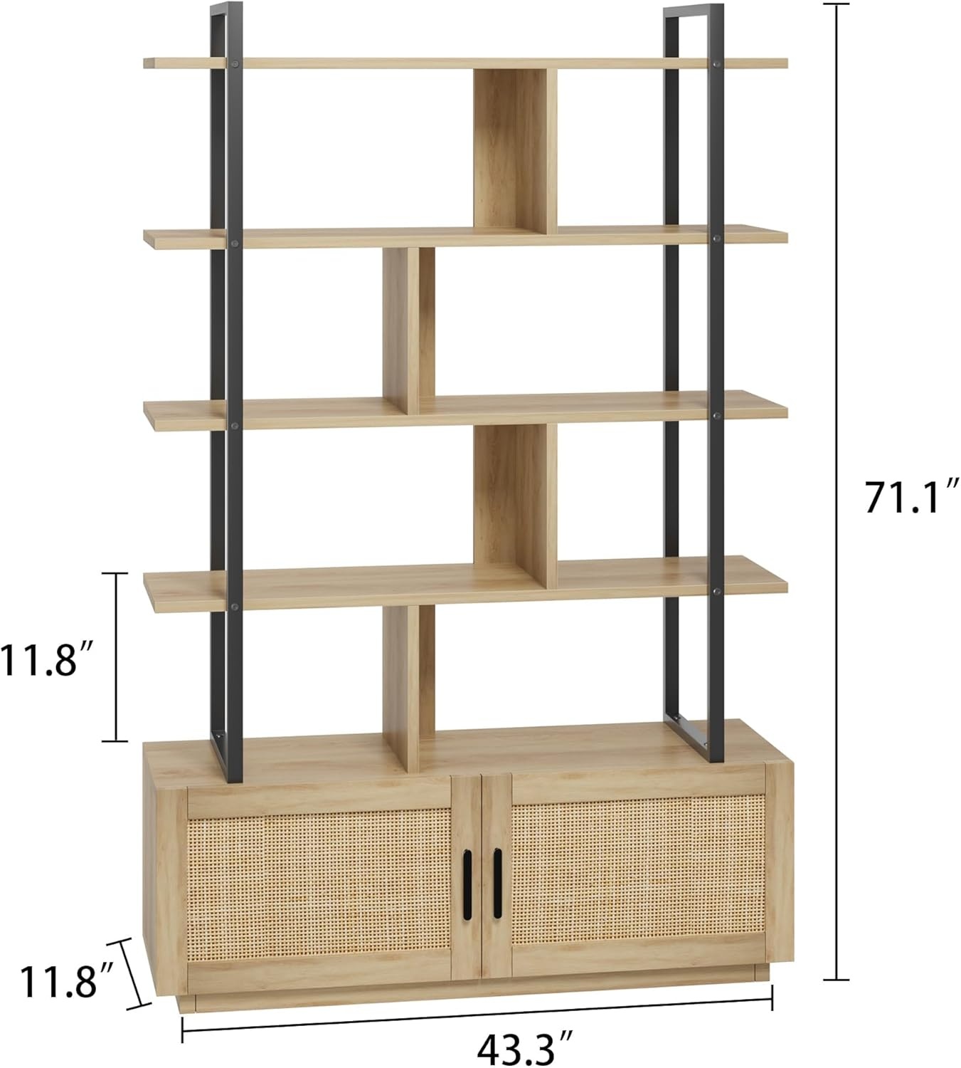 image:imageGarvee 5Tier Industrial Bookshelf with Rattan Cabinet 71 Inch Tall Bookcase Metal Frame Storage Shelf with 4 Open Shelves amp 1 Door for Living Room Bedroom BlackBurlywood