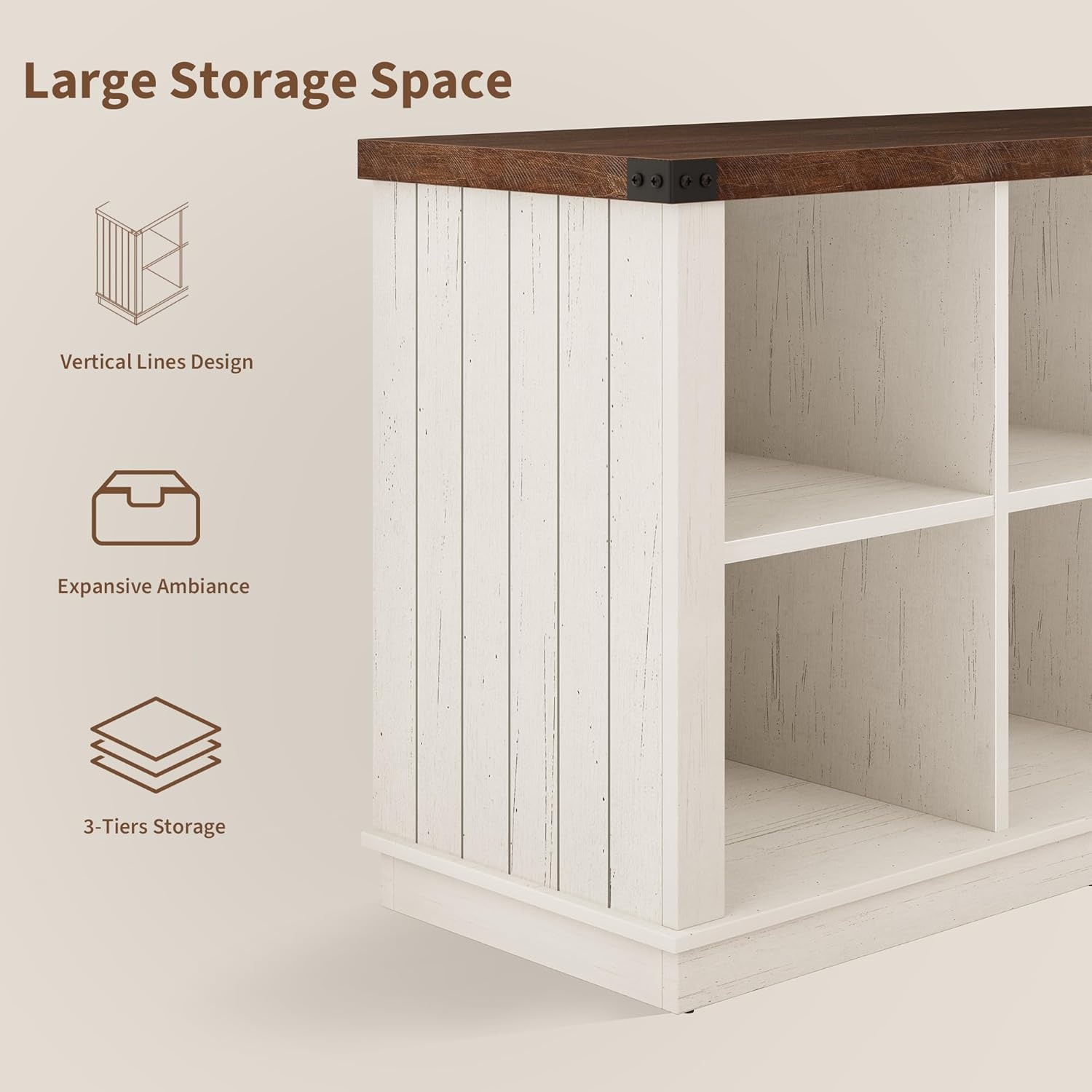image:imageGarvee 62 in Industrial 8Cube Storage Organizer with 3Tier Metal Horizontal Bookcase Long Low Console Shelf for Entryway and Living RoomBrown and White Contrast