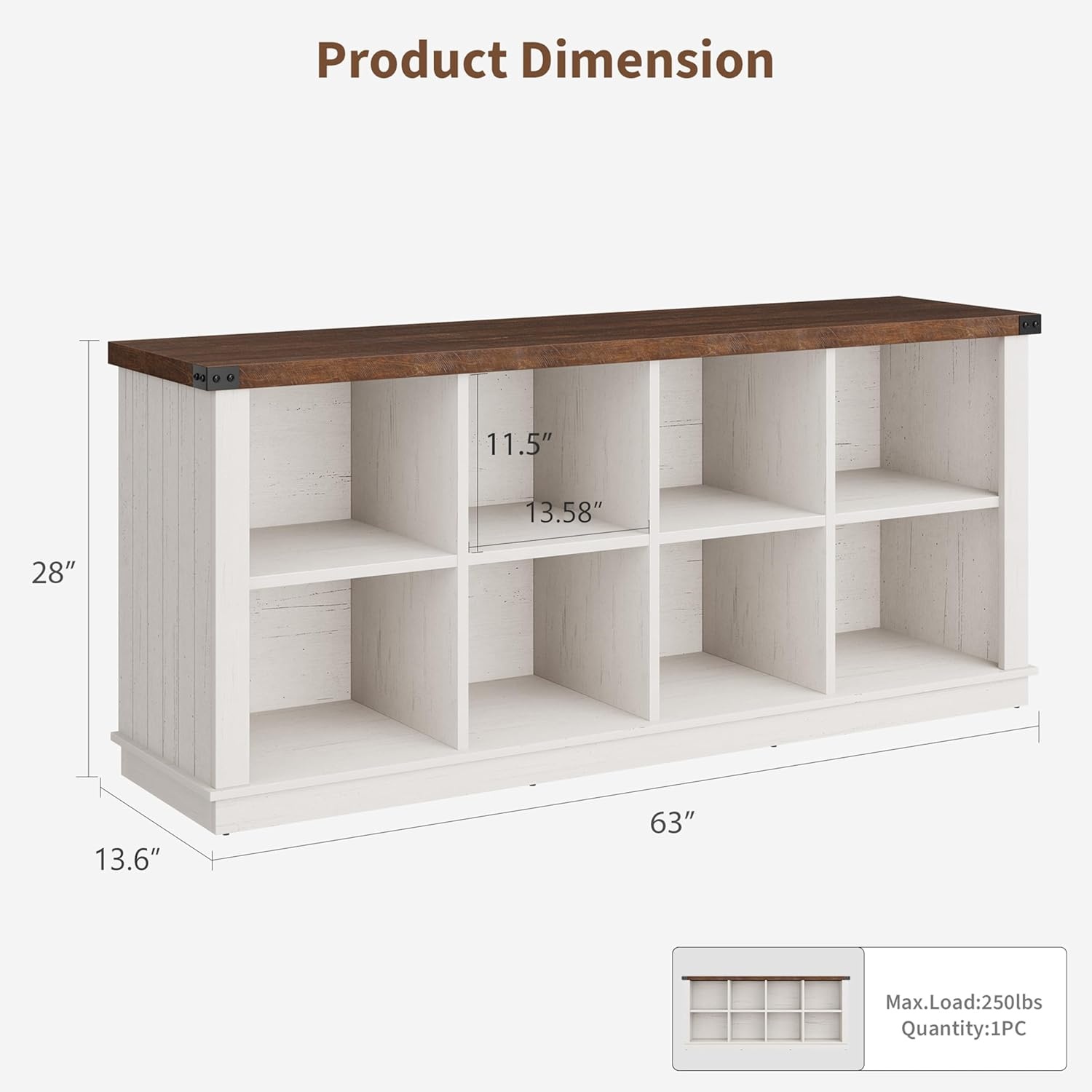 image:imageGarvee 62 in Industrial 8Cube Storage Organizer with 3Tier Metal Horizontal Bookcase Long Low Console Shelf for Entryway and Living RoomBrown and White Contrast