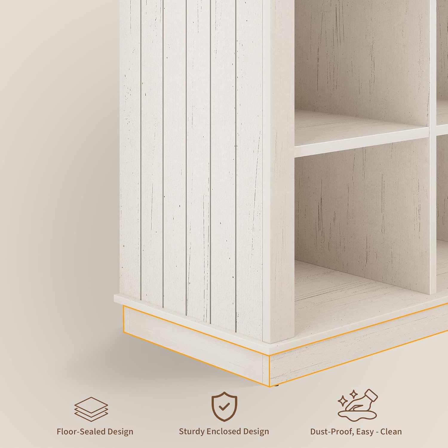 image:imageGarvee 62 in Industrial 8Cube Storage Organizer with 3Tier Metal Horizontal Bookcase Long Low Console Shelf for Entryway and Living RoomBrown and White Contrast