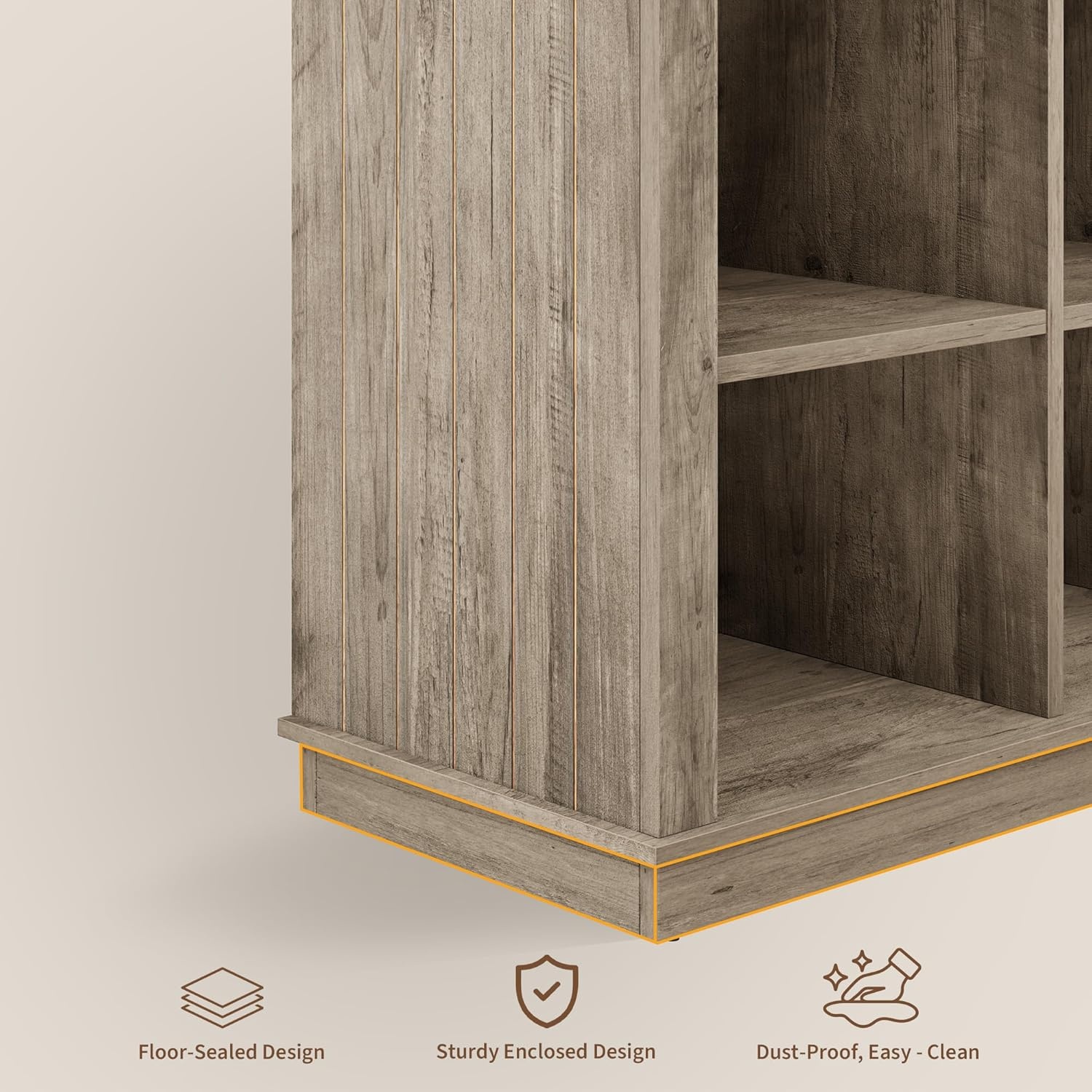 image:imageGarvee 62 in Industrial 8Cube Storage Organizer with 3Tier Metal Horizontal Bookcase Long Low Console Shelf for Entryway and Living RoomGrey