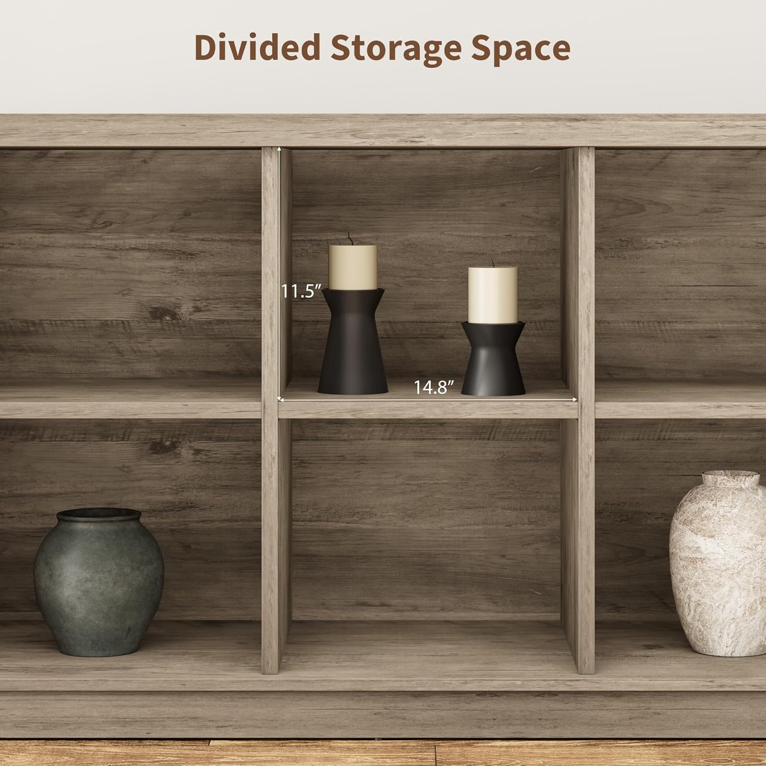 image:imageGarvee 62 in Industrial 8Cube Storage Organizer with 3Tier Metal Horizontal Bookcase Long Low Console Shelf for Entryway and Living RoomGrey