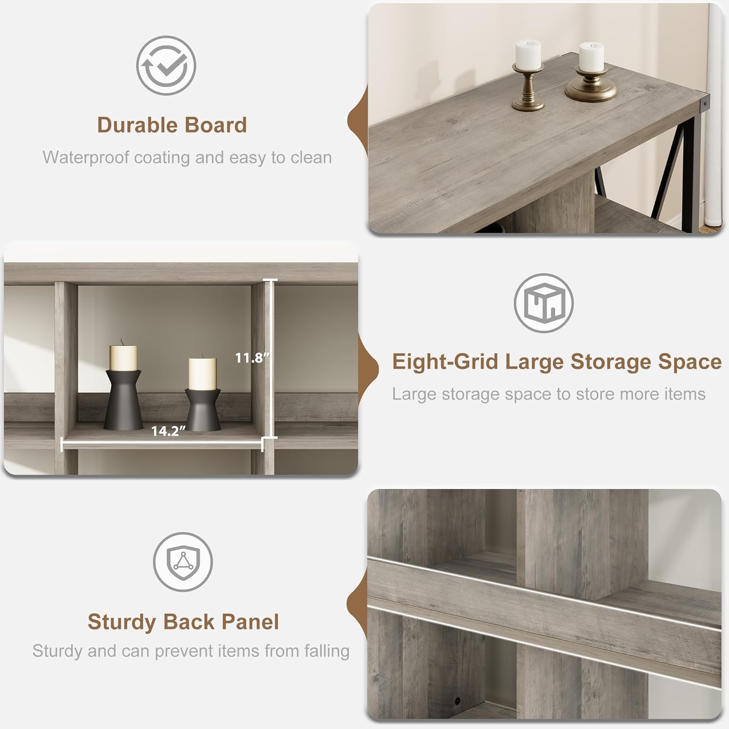 image:imageGarvee 62 in Industrial 8Cube Storage Organizer with 3Tier Metal Horizontal Bookcase Long Low Console Shelf for Entryway and Living RoomGrey