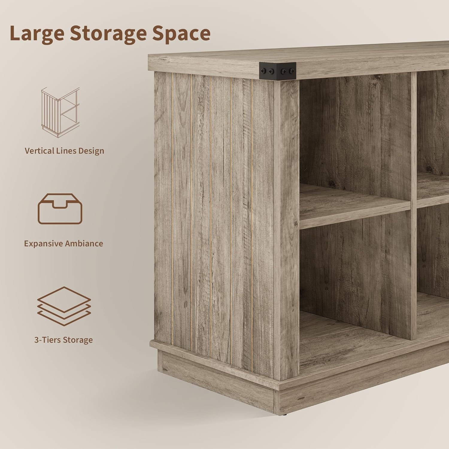 image:imageGarvee 62 in Industrial 8Cube Storage Organizer with 3Tier Metal Horizontal Bookcase Long Low Console Shelf for Entryway and Living RoomRustic Grey