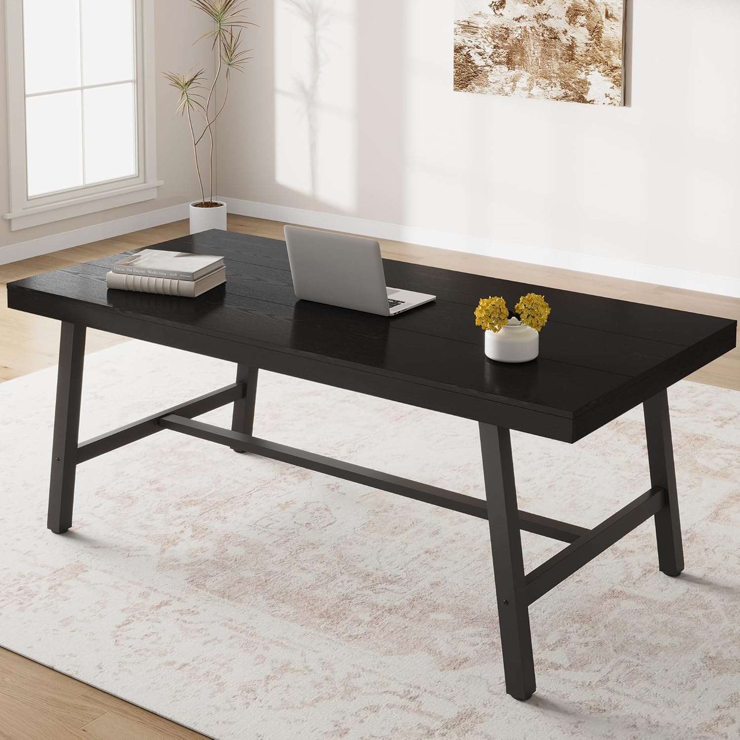 image:imageGarvee 7087 Inch Computer Desk Extra Long Office Desk for 2 Monitors Heavy Duty Industrial Study Table for Home Office Large Rustic Wooden Metal Workstation NaturalBlack