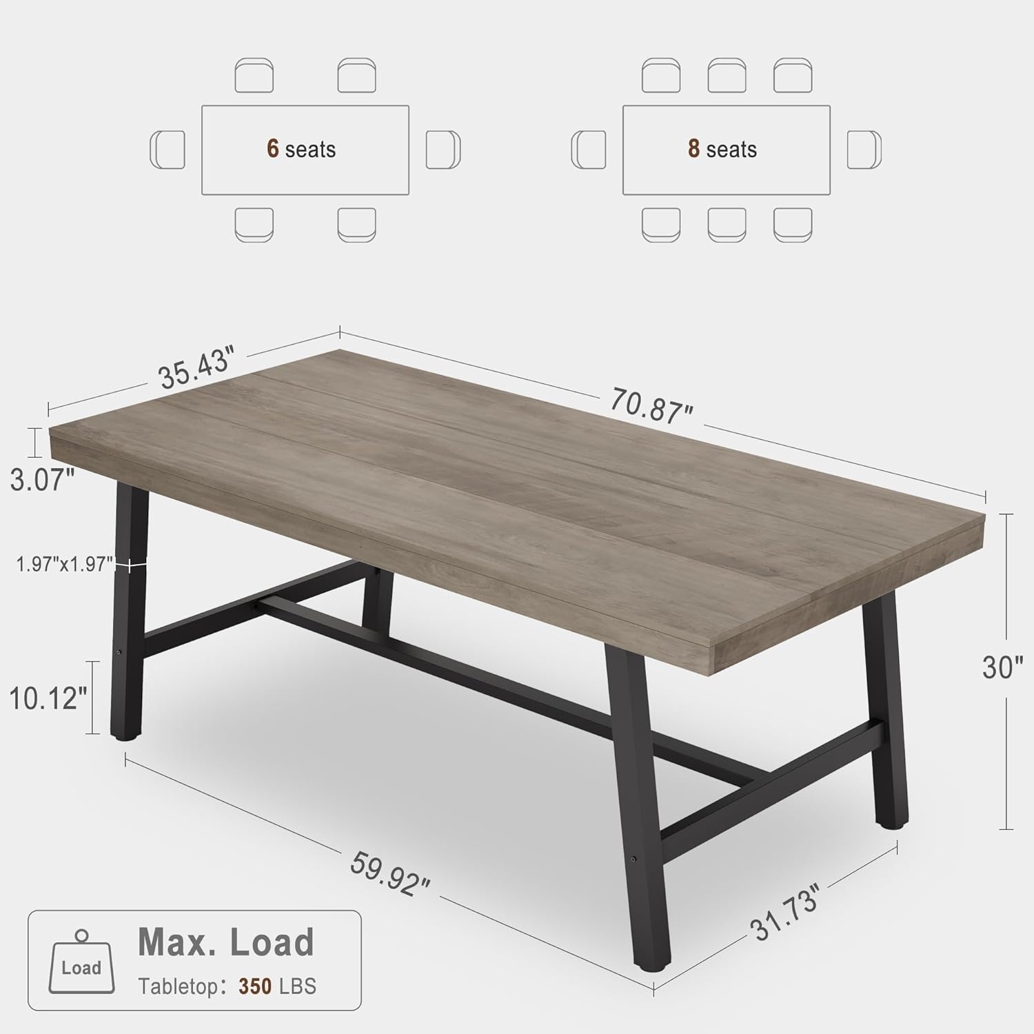 image:imageGarvee 7087 Inch Computer Desk Extra Long Office Desk for 2 Monitors Heavy Duty Industrial Study Table for Home Office Large Rustic Wooden Metal Workstation NaturalGrey