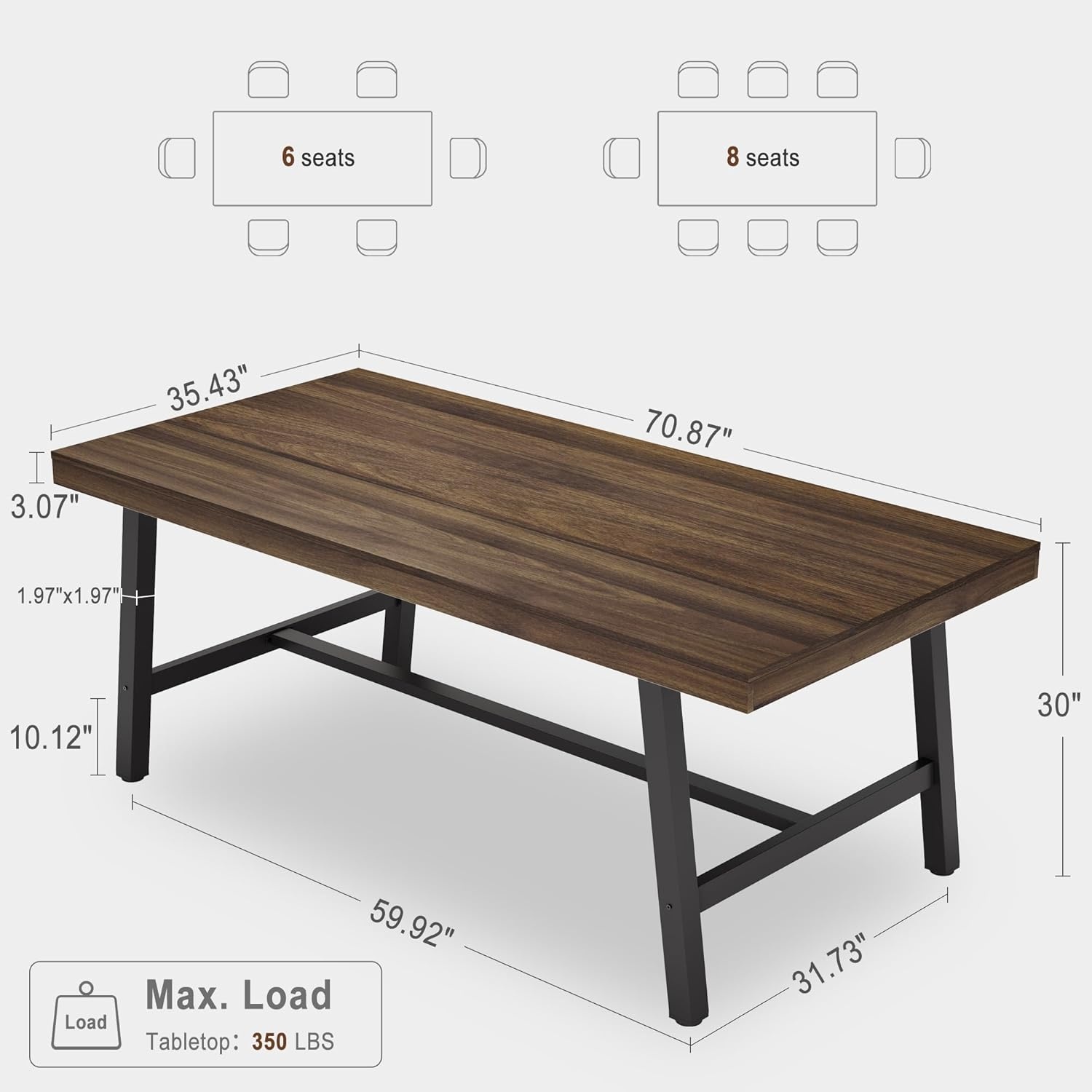 image:imageGarvee 7087 Inch Computer Desk Extra Long Office Desk for 2 Monitors Heavy Duty Industrial Study Table for Home Office Large Rustic Wooden Metal Workstation NaturalRetro Brown