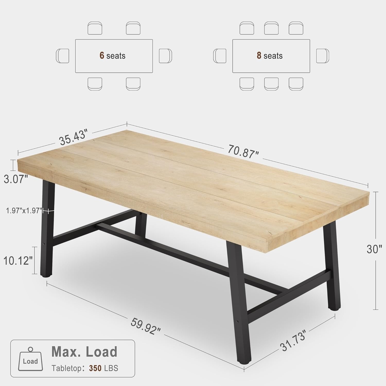 image:imageGarvee 7087 Inch Computer Desk Extra Long Office Desk for 2 Monitors Heavy Duty Industrial Study Table for Home Office Large Rustic Wooden Metal Workstation NaturalNatural