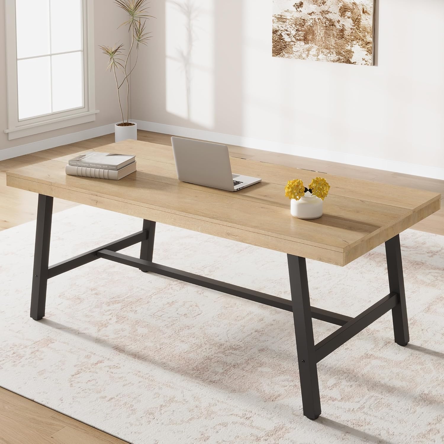 image:imageGarvee 7087 Inch Computer Desk Extra Long Office Desk for 2 Monitors Heavy Duty Industrial Study Table for Home Office Large Rustic Wooden Metal Workstation NaturalNatural