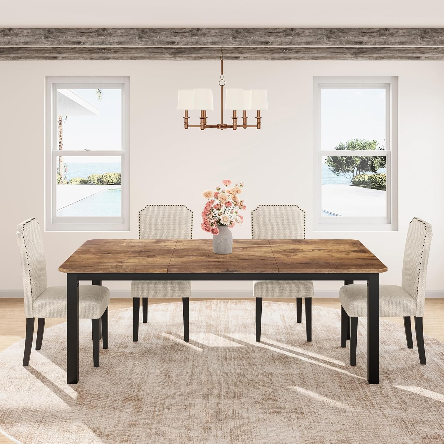 image:imageGarvee 787 Inch Industrial Dining Table for 68 People Large Dinner Kitchen Tables with Sturdy Metal Frame MultiUse for Dining Room Living Room Indoor Restaurant Office Desk Only TableBrown