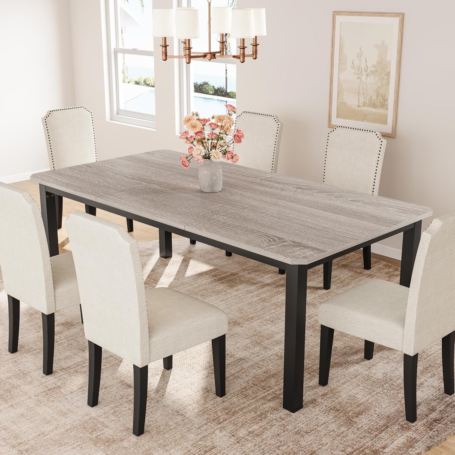 image:imageGarvee 787 Inch Industrial Dining Table for 68 People Large Dinner Kitchen Tables with Sturdy Metal Frame MultiUse for Dining Room Living Room Indoor Restaurant Office Desk Only TableLight Gray
