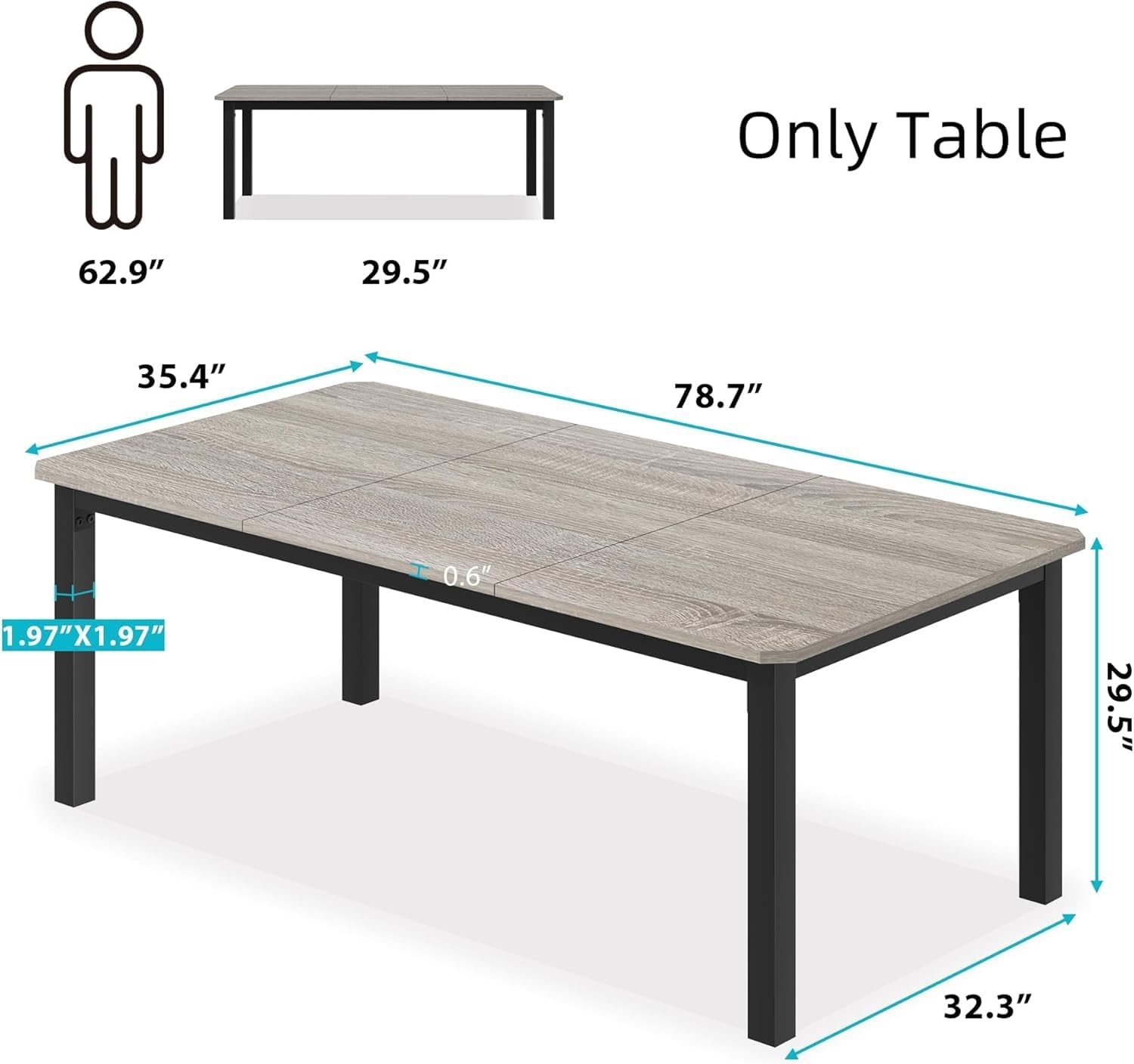 image:imageGarvee 787 Inch Industrial Dining Table for 68 People Large Dinner Kitchen Tables with Sturdy Metal Frame MultiUse for Dining Room Living Room Indoor Restaurant Office Desk Only TableLight Gray