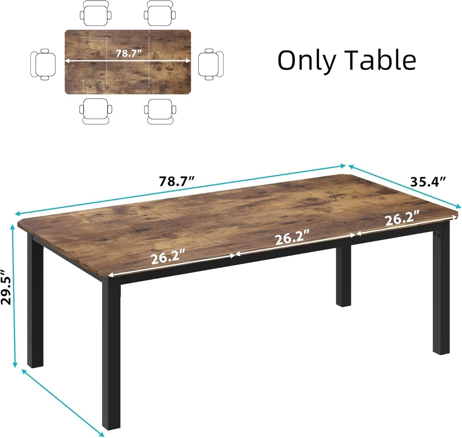 image:imageGarvee 787 Inch Industrial Dining Table for 68 People Large Dinner Kitchen Tables with Sturdy Metal Frame MultiUse for Dining Room Living Room Indoor Restaurant Office Desk Only TableBrown