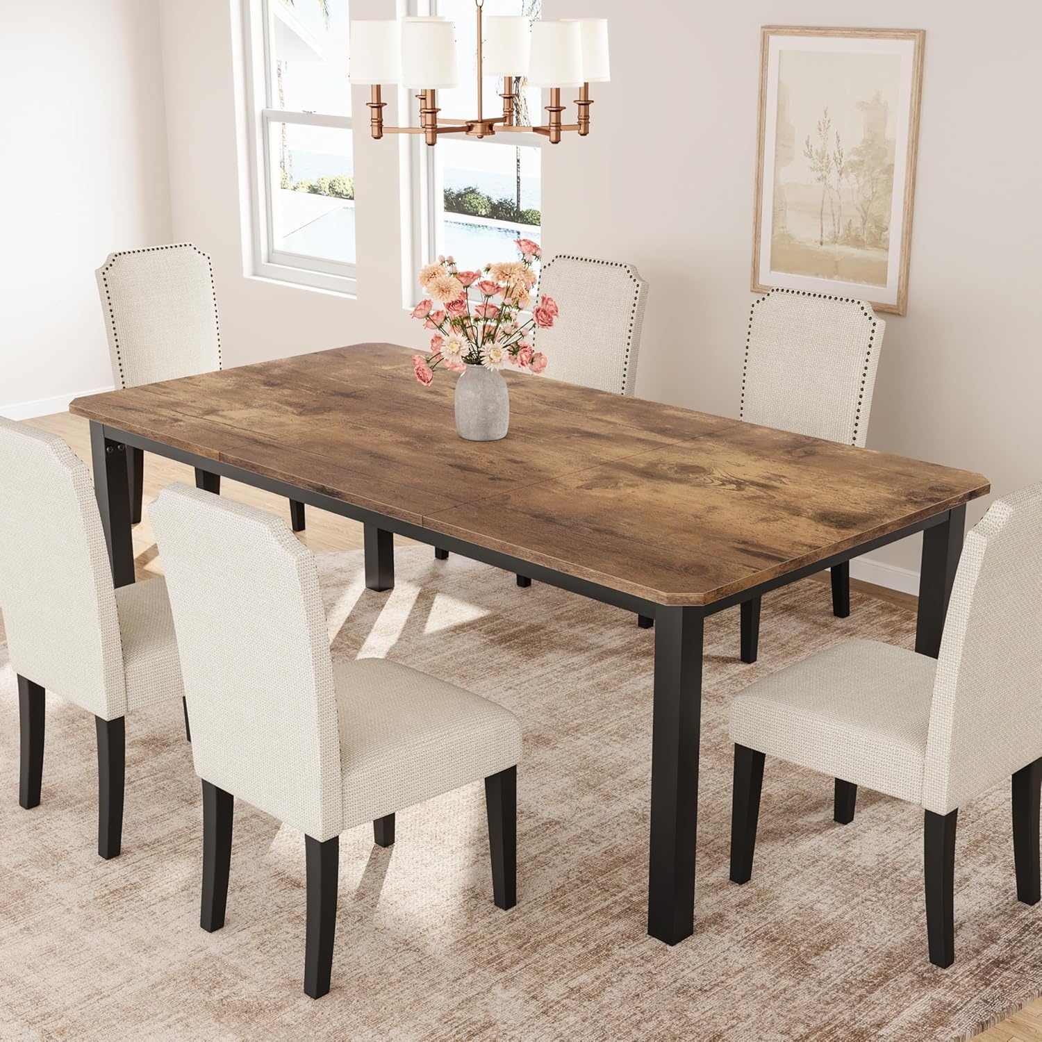 image:imageGarvee 787 Inch Industrial Dining Table for 68 People Large Dinner Kitchen Tables with Sturdy Metal Frame MultiUse for Dining Room Living Room Indoor Restaurant Office Desk Only TableBrown