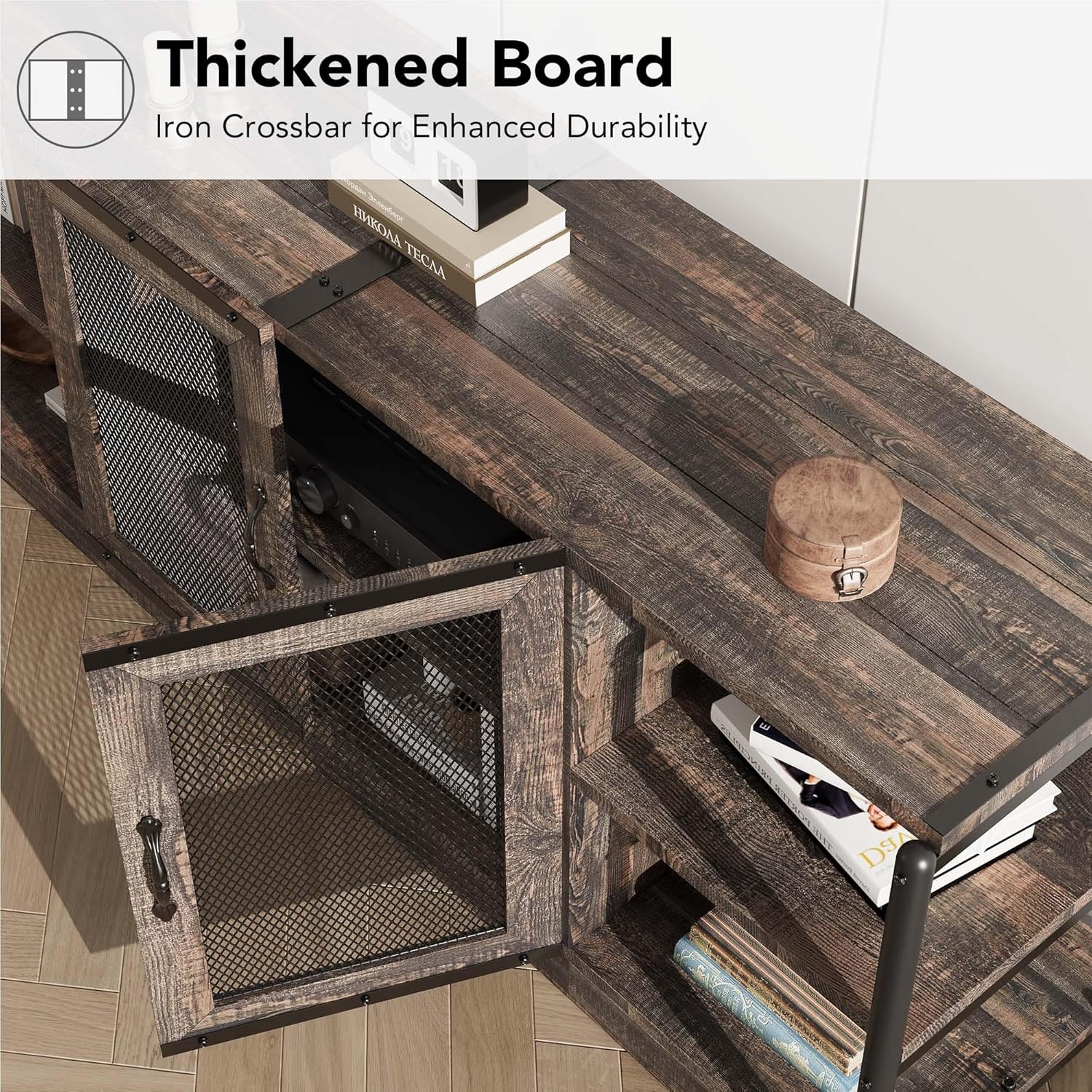 image:imageGarvee Farmhouse TV Stand for 65 Inch TV Industrial TV Cabinet with 4 Shelfs Entertainment Center with 2 Doors for Living Room