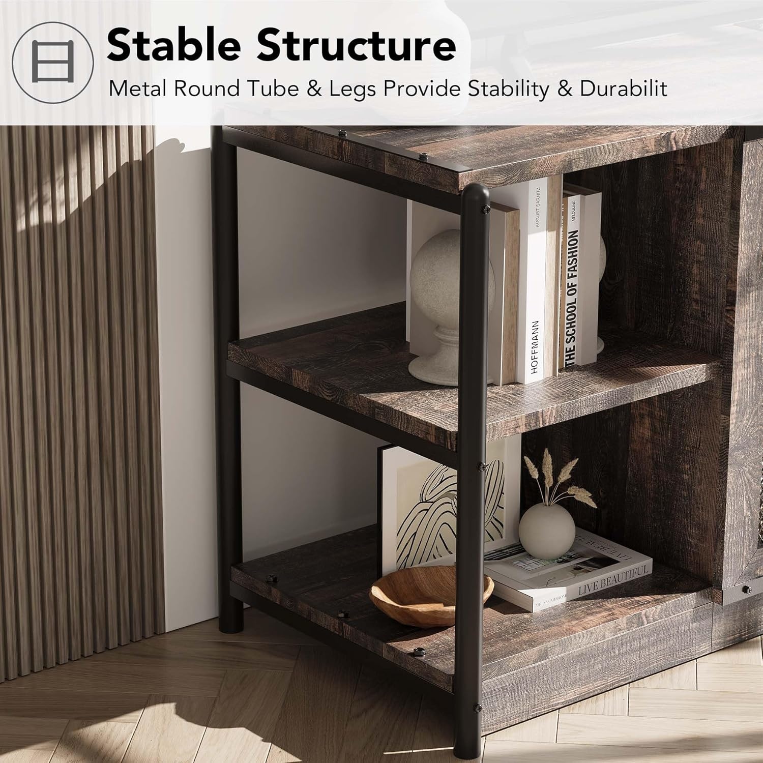image:imageGarvee Farmhouse TV Stand for 65 Inch TV Industrial TV Cabinet with 4 Shelfs Entertainment Center with 2 Doors for Living Room
