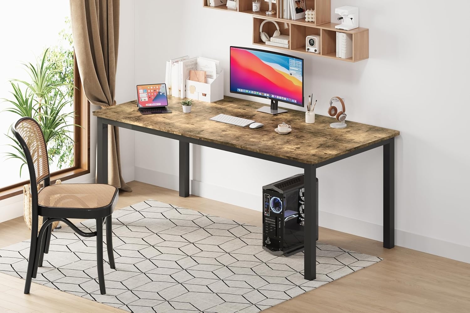 image:imageGarvee Industrial Dining Table for 68 People 7179 in Inch Long Kitchen Table with Sturdy Metal Frame amp Round Corner Rectangular Counter for Dinner Easy to InstallOnly TableRetro Desktop Black Frame