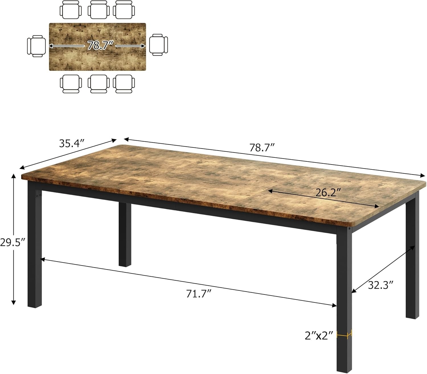 image:imageGarvee Industrial Dining Table for 68 People 7179 in Inch Long Kitchen Table with Sturdy Metal Frame amp Round Corner Rectangular Counter for Dinner Easy to InstallOnly TableRetro Desktop Black Frame