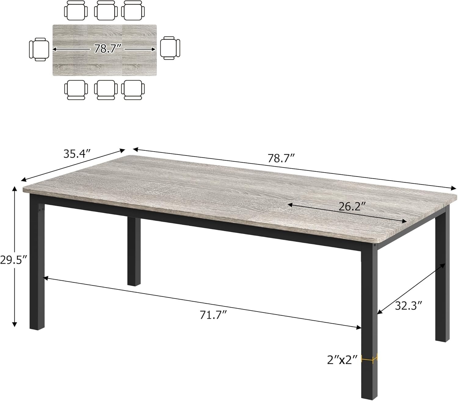 image:imageGarvee Industrial Dining Table for 68 People 7179 in Inch Long Kitchen Table with Sturdy Metal Frame amp Round Corner Rectangular Counter for Dinner Easy to InstallOnly TableGrey Desktop Black Frame