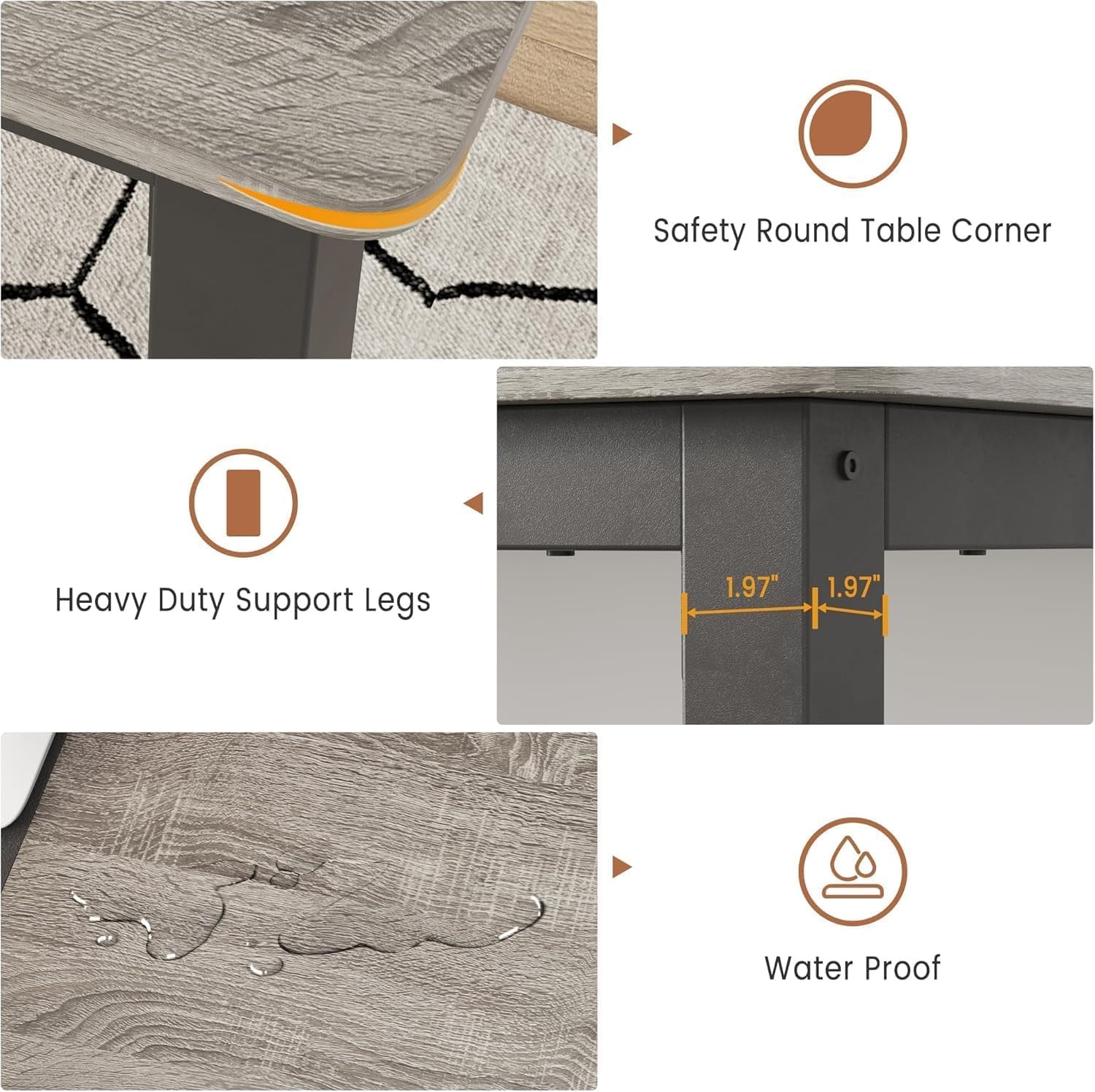 image:imageGarvee Industrial Dining Table for 68 People 7179 in Inch Long Kitchen Table with Sturdy Metal Frame amp Round Corner Rectangular Counter for Dinner Easy to InstallOnly TableGrey Desktop Black Frame
