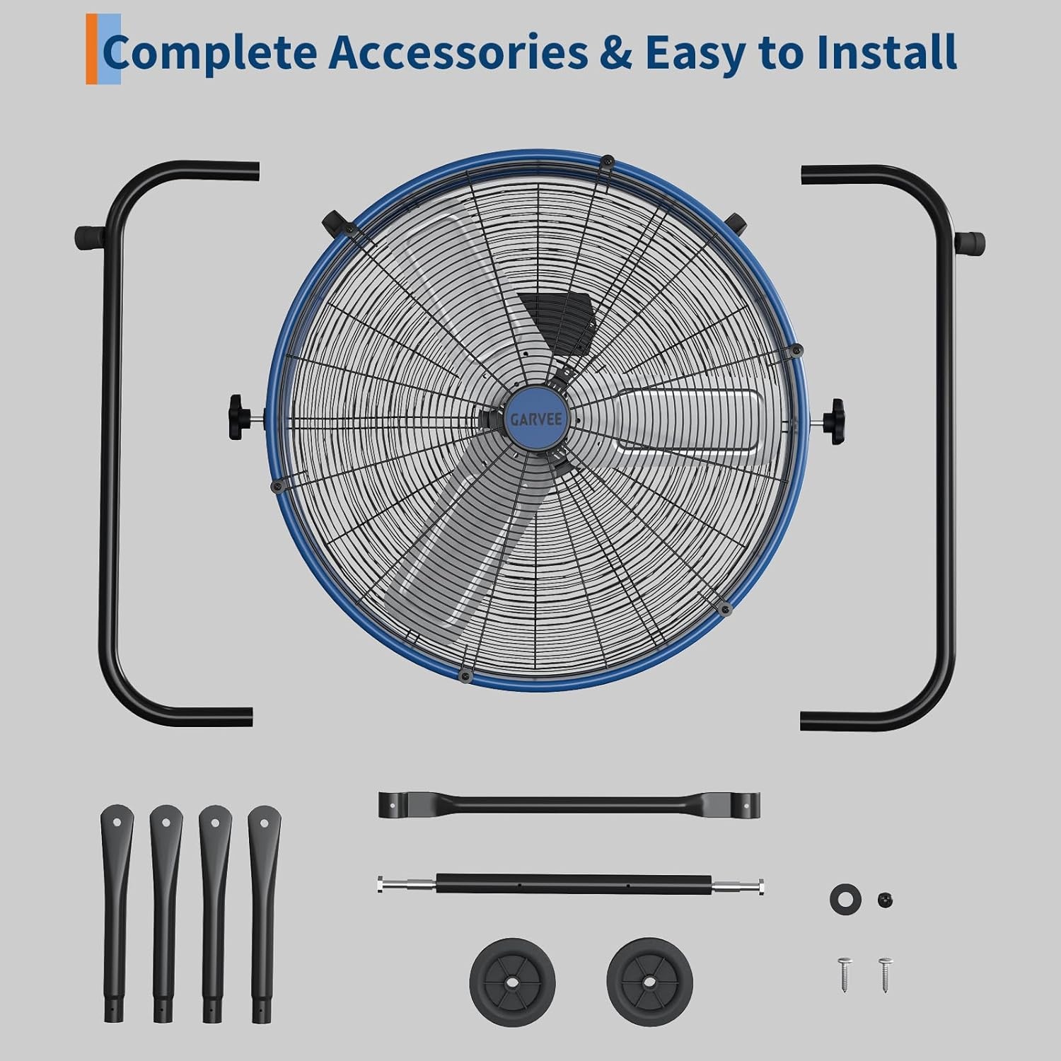 image:imageGarvee Industrial Floor Fan 24 in Heavy Duty Drum Fan with Adjustable 3 Speed 48008800 CFM Cooling Metal Blades amp 360 Rotation for Industrial Commercial Space Garage Warehouse WorkshopBlue