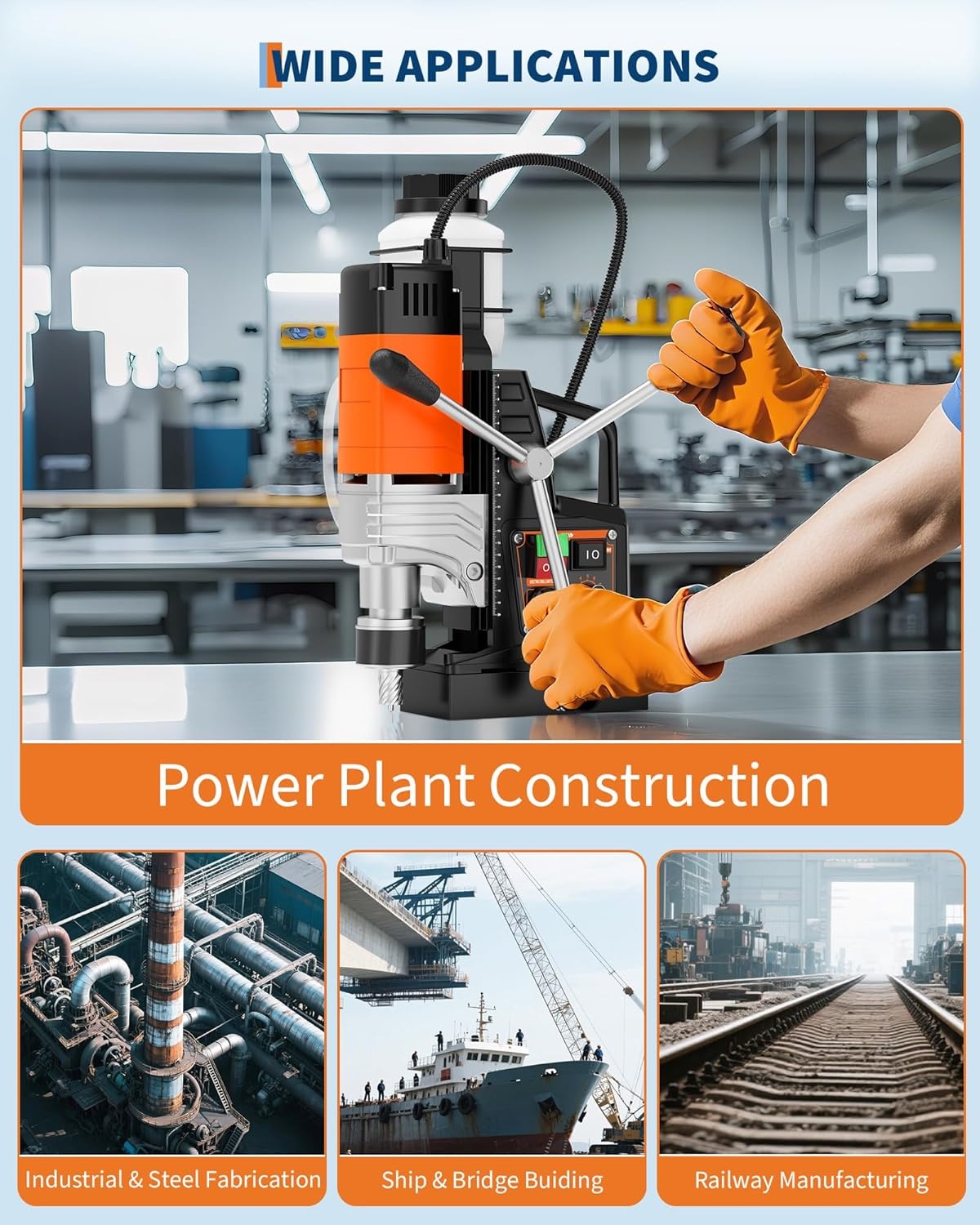 image:imageGarvee Magnetic Drill 1750W 2 Boring Diameter 2922lbf Power Portable Magnetic 810 PRM 10Speedwith 10Pcs Drill Bits 3Pcs Twist Drill and 1Pcs Plastic Box for Metal Surface Industrial1850W2 with Speed Control and ForwardReverse