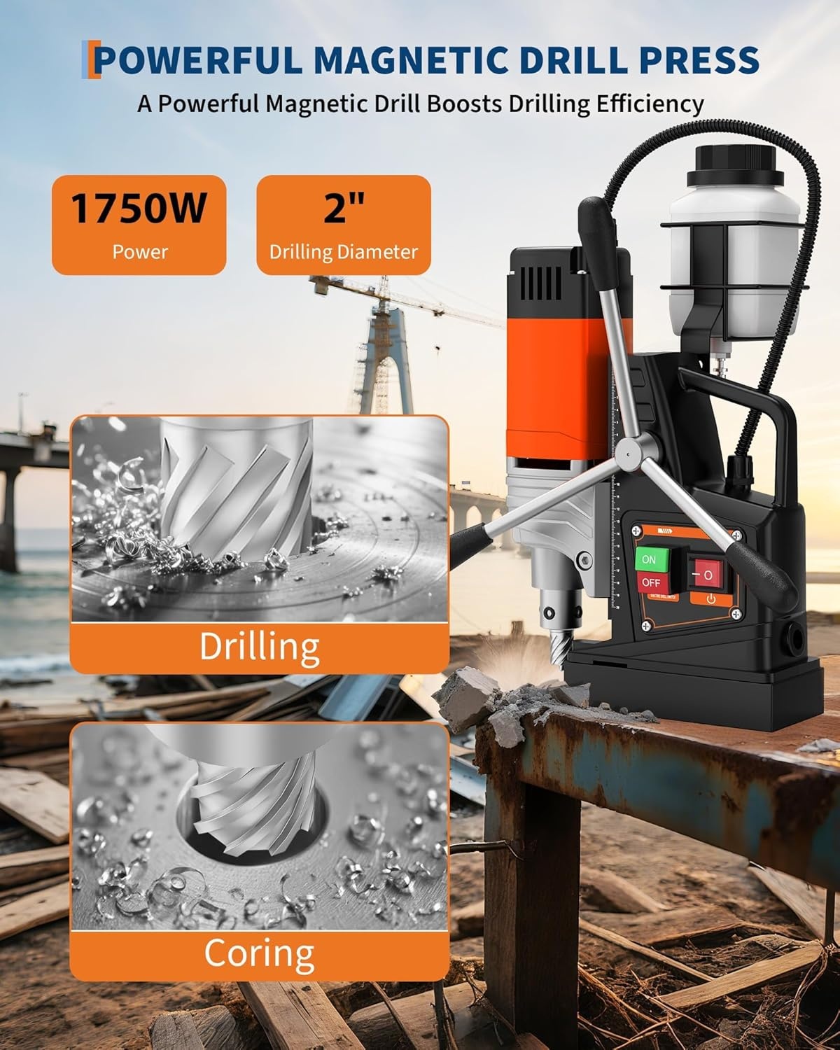 image:imageGarvee Magnetic Drill 1750W 2 Boring Diameter 2922lbf Power Portable Magnetic 810 PRM 10Speedwith 10Pcs Drill Bits 3Pcs Twist Drill and 1Pcs Plastic Box for Metal Surface Industrial1750W2