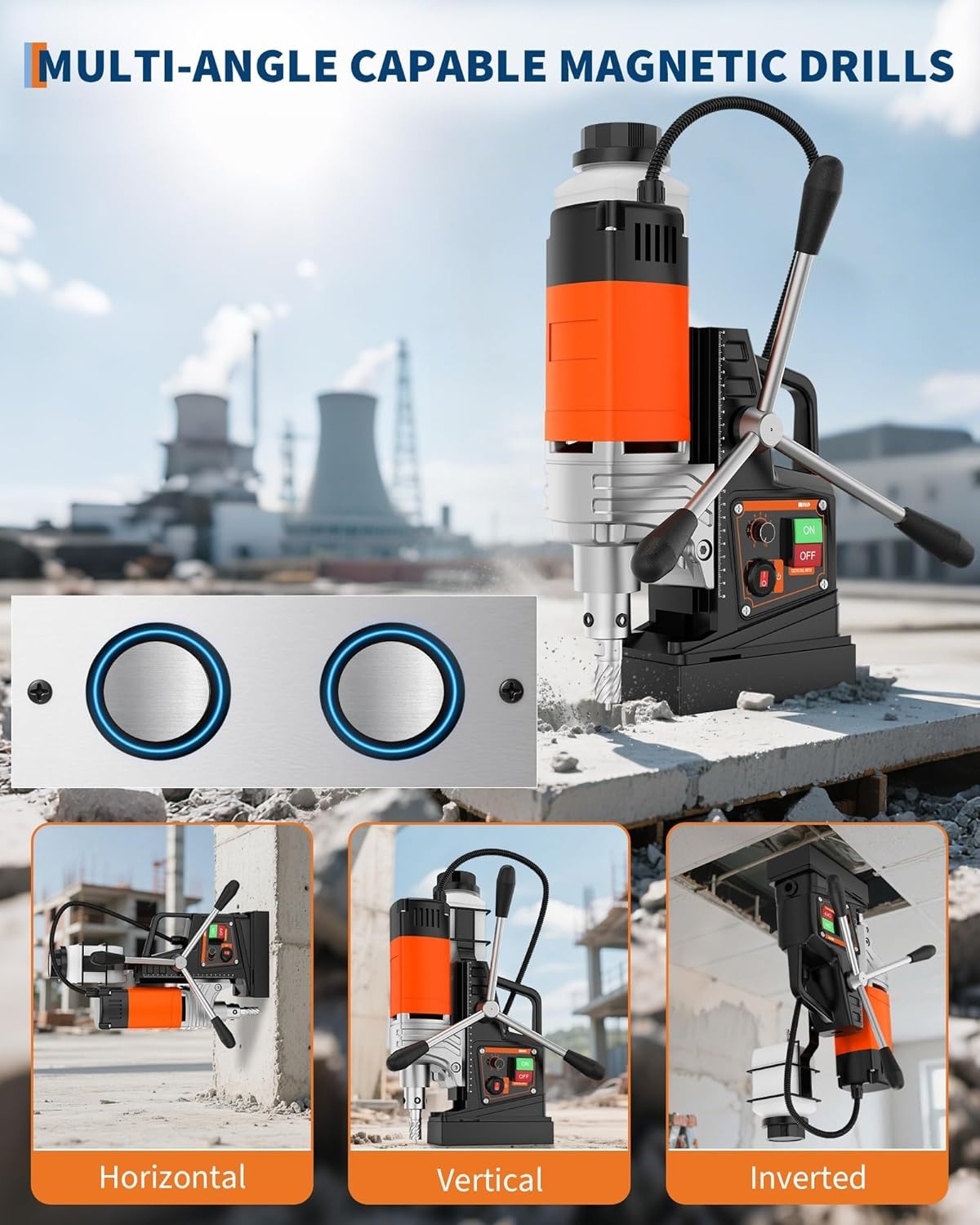image:imageGarvee Magnetic Drill 1750W 2 Boring Diameter 2922lbf Power Portable Magnetic 810 PRM 10Speedwith 10Pcs Drill Bits 3Pcs Twist Drill and 1Pcs Plastic Box for Metal Surface Industrial1650W157 with Speed Control