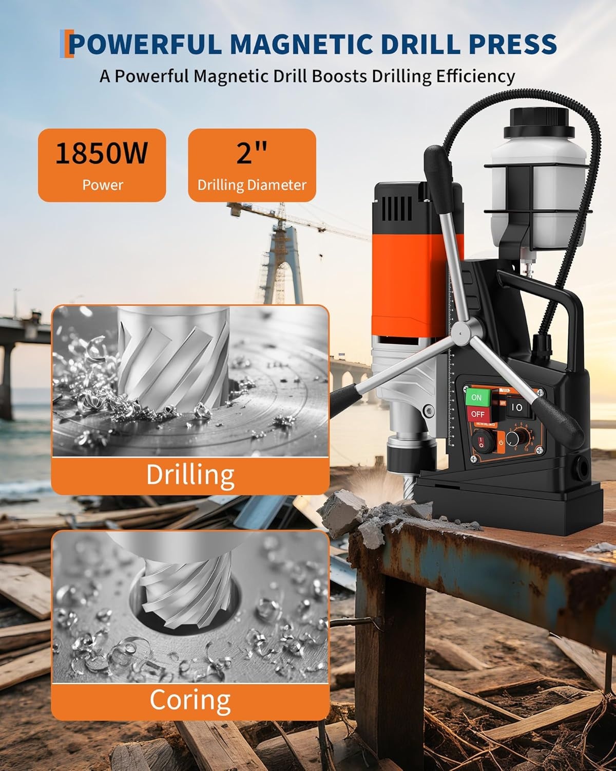 image:imageGarvee Magnetic Drill 1750W 2 Boring Diameter 2922lbf Power Portable Magnetic 810 PRM 10Speedwith 10Pcs Drill Bits 3Pcs Twist Drill and 1Pcs Plastic Box for Metal Surface Industrial1850W2 with Speed Control and ForwardReverse