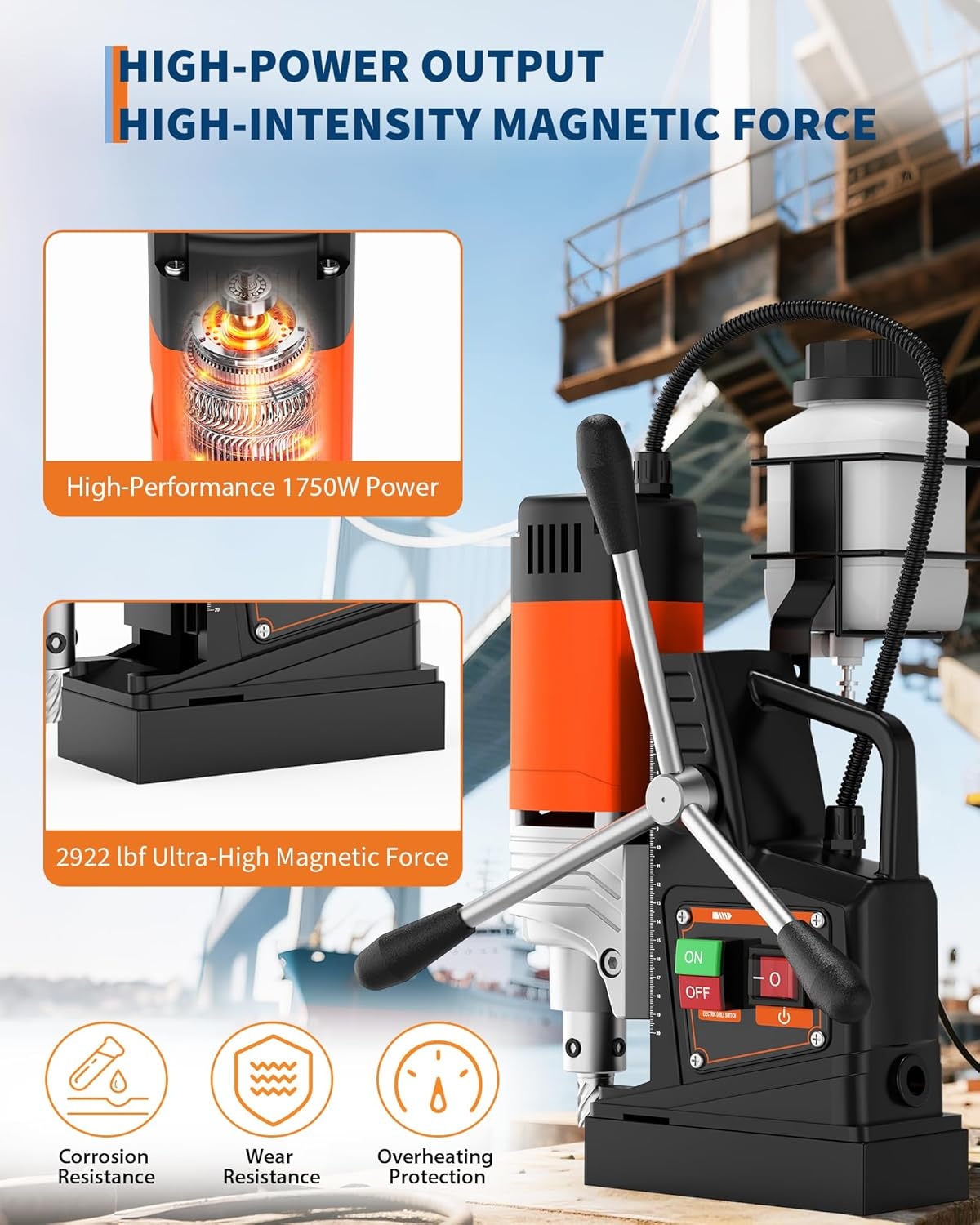 image:imageGarvee Magnetic Drill 1750W 2 Boring Diameter 2922lbf Power Portable Magnetic 810 PRM 10Speedwith 10Pcs Drill Bits 3Pcs Twist Drill and 1Pcs Plastic Box for Metal Surface Industrial1750W2