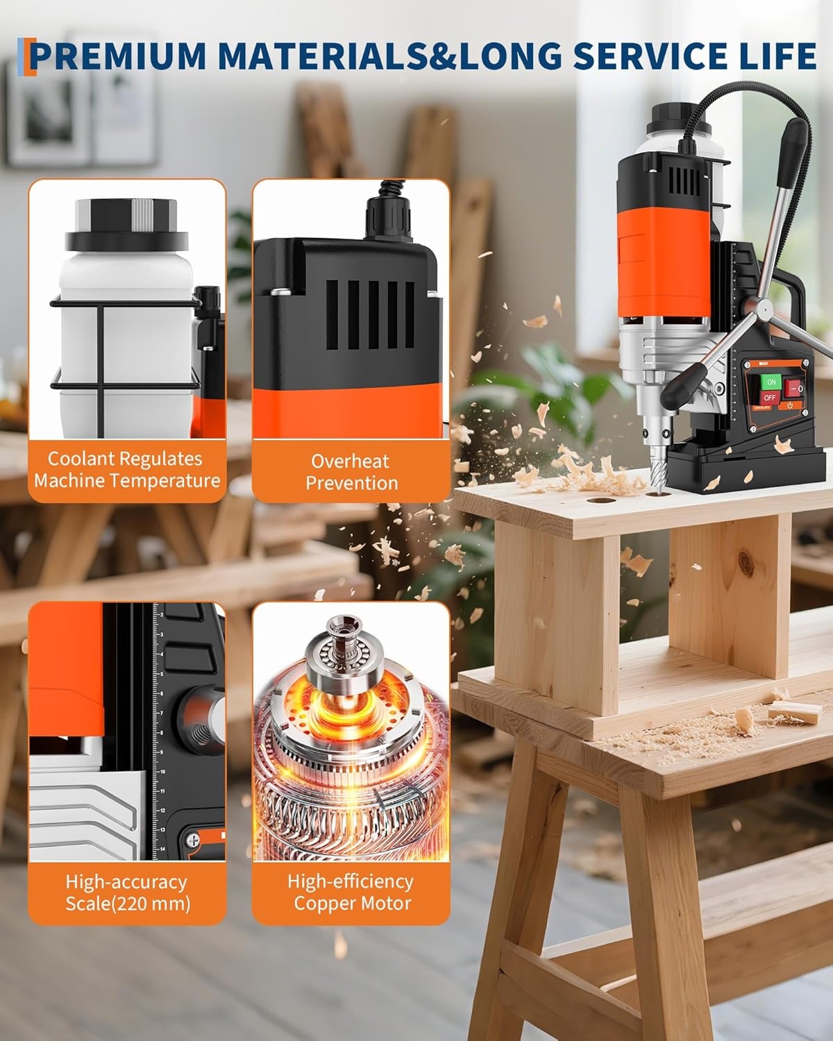 image:imageGarvee Magnetic Drill 1750W 2 Boring Diameter 2922lbf Power Portable Magnetic 810 PRM 10Speedwith 10Pcs Drill Bits 3Pcs Twist Drill and 1Pcs Plastic Box for Metal Surface Industrial1750W2