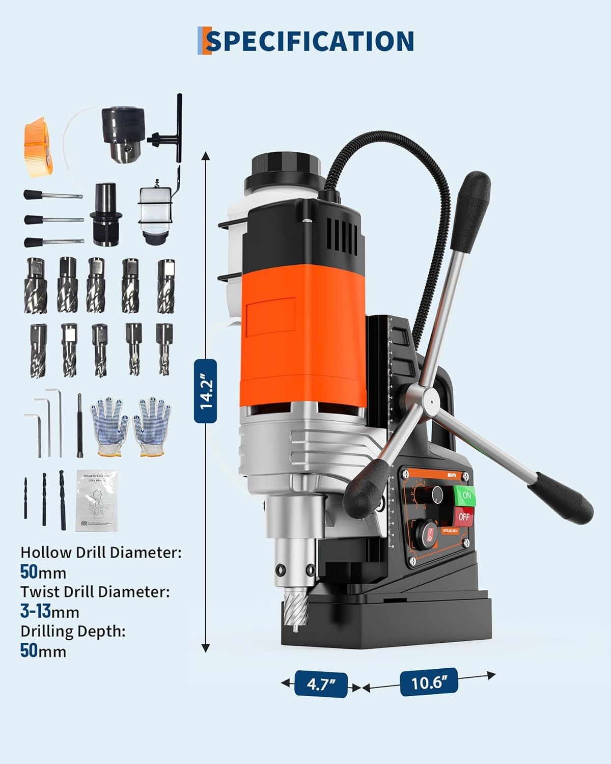 image:imageGarvee Magnetic Drill 1750W 2 Boring Diameter 2922lbf Power Portable Magnetic 810 PRM 10Speedwith 10Pcs Drill Bits 3Pcs Twist Drill and 1Pcs Plastic Box for Metal Surface Industrial1650W157 with Speed Control